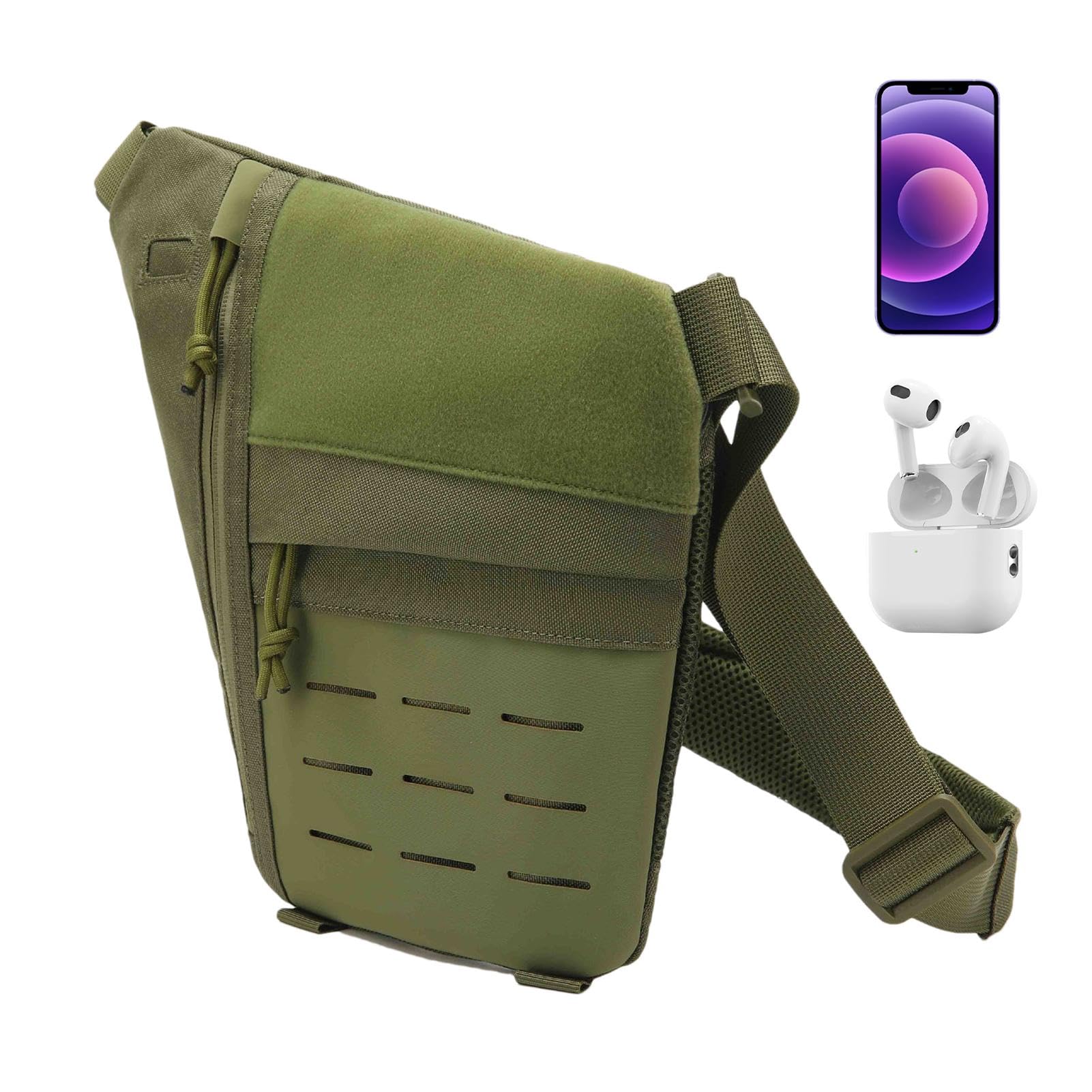 Marsupio antifurto per esterni, regolabile, multifunzionale, impermeabile e resistente all'usura, in nylon, adatto per portafoglio, telefono, chiavi, viaggi e uso all'aperto, verde militare