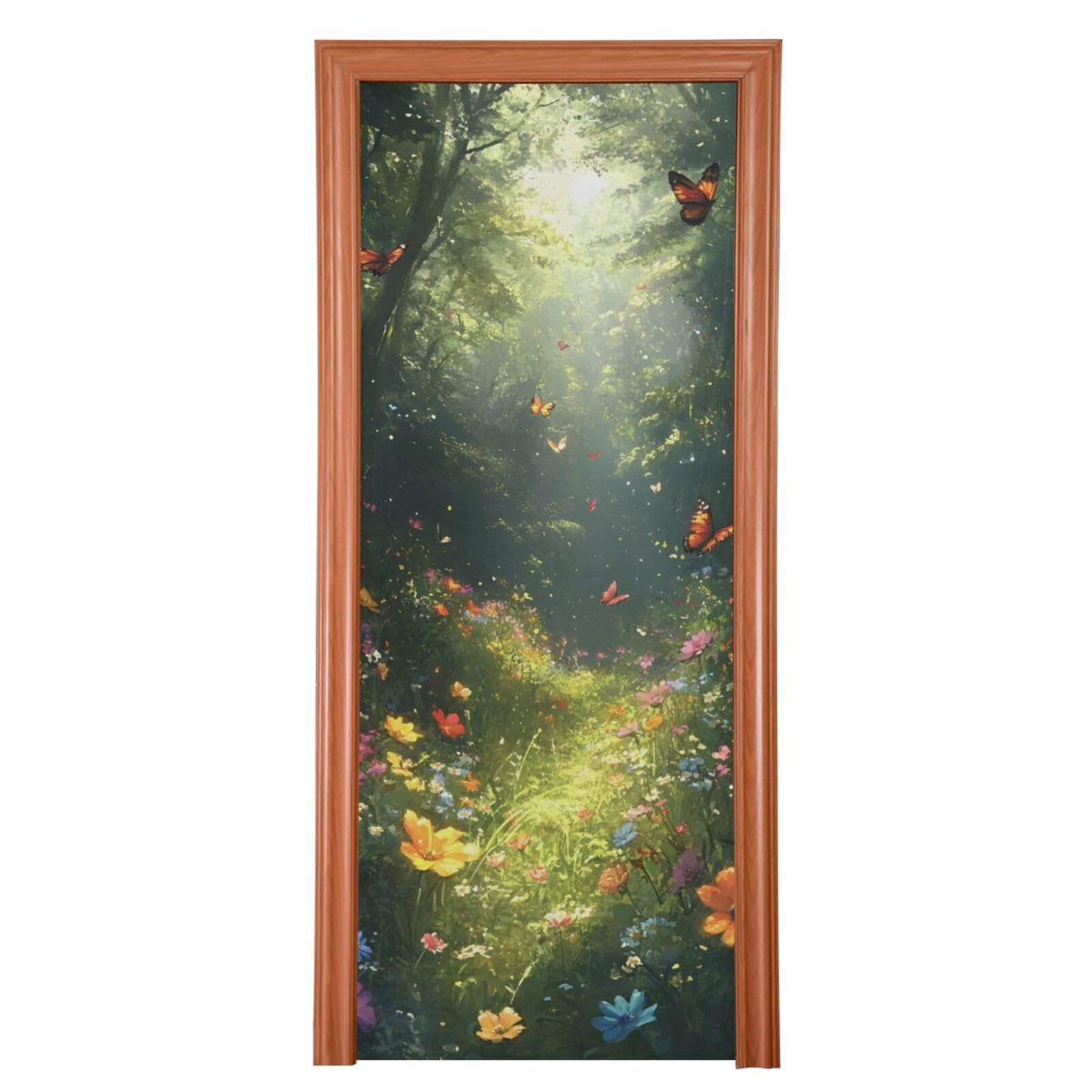 FLildon Spring Meadow Butterflies Door Cover Decoration, Party Accessory Porch Decor for Festive Ornament Room Door Covers 35 x 79 Inch