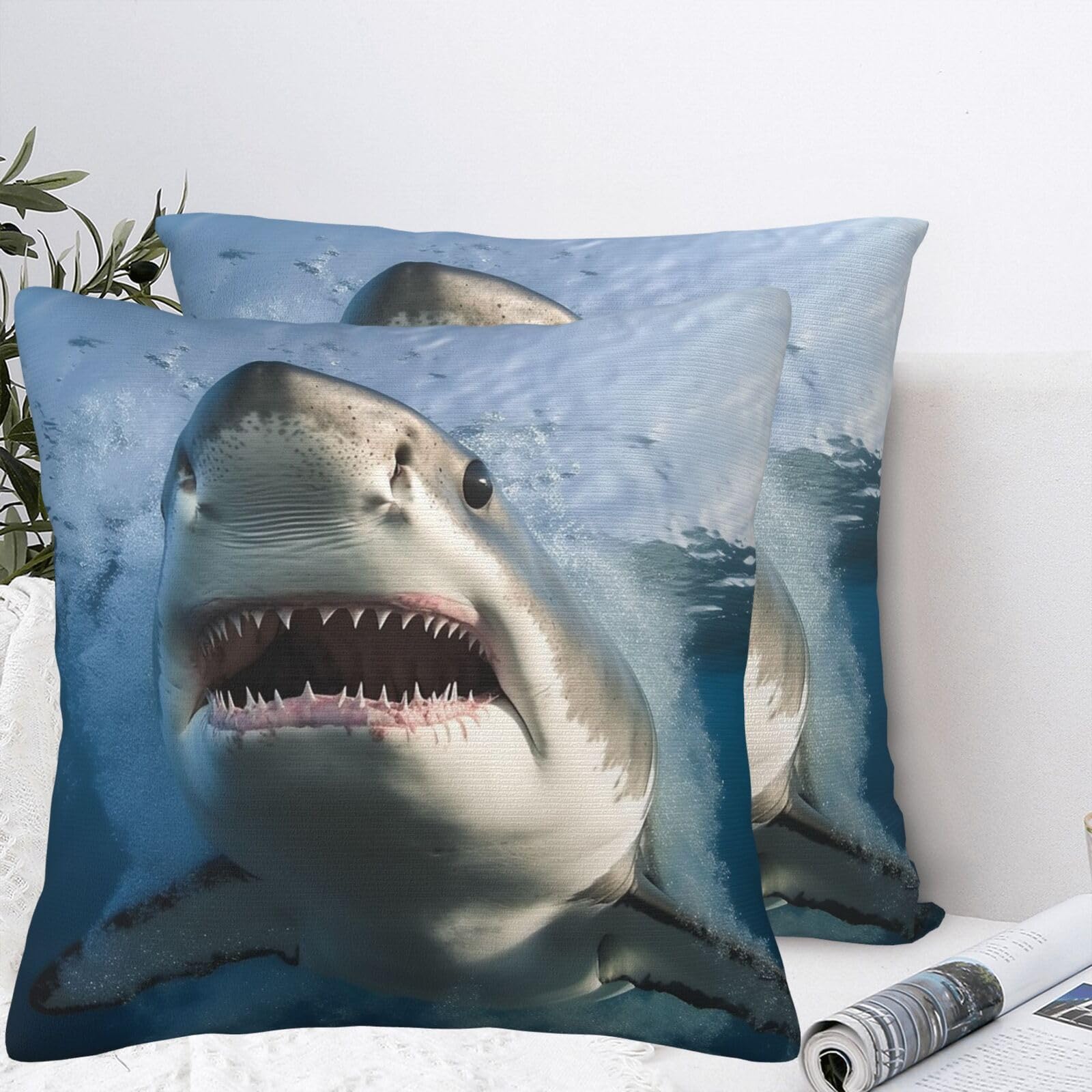 QMKFWT Beautiful Shark Plush Throw Pillow Covers 18"X18",Soft Cozy Couch Cushion Covers Decorative Pillow Cases for Holiday Home Bedroom Sofa Decors