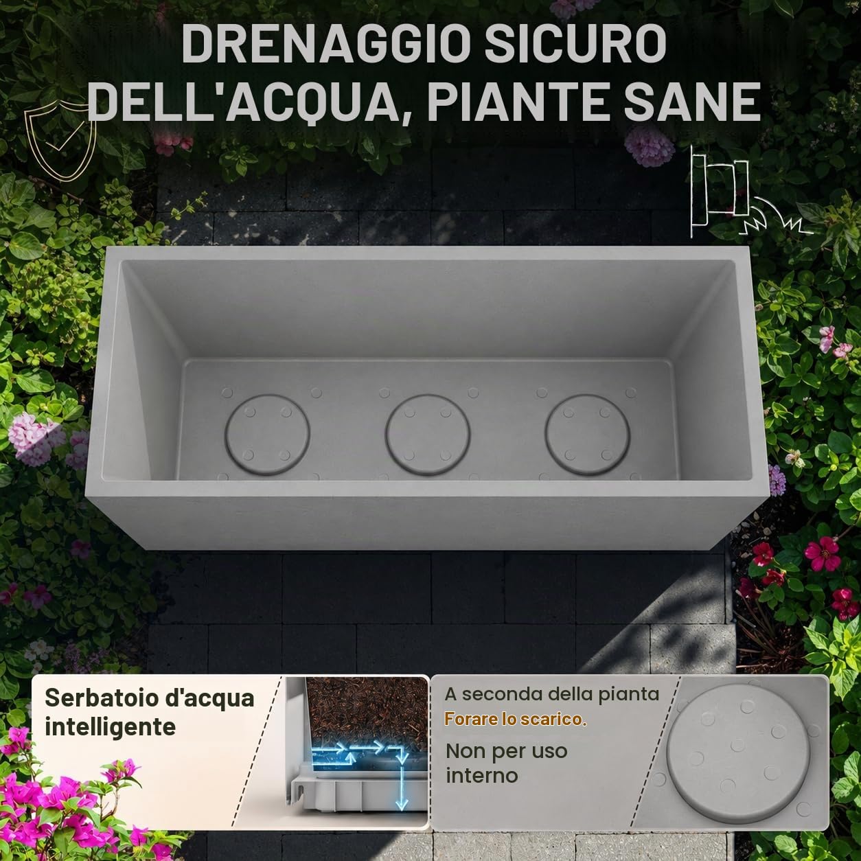 Ondis24 Vulkan Pierre Vaso da fiori, 100 cm, effetto ardesia con serbatoio d'acqua, resistente all'inverno (grigio chiaro)