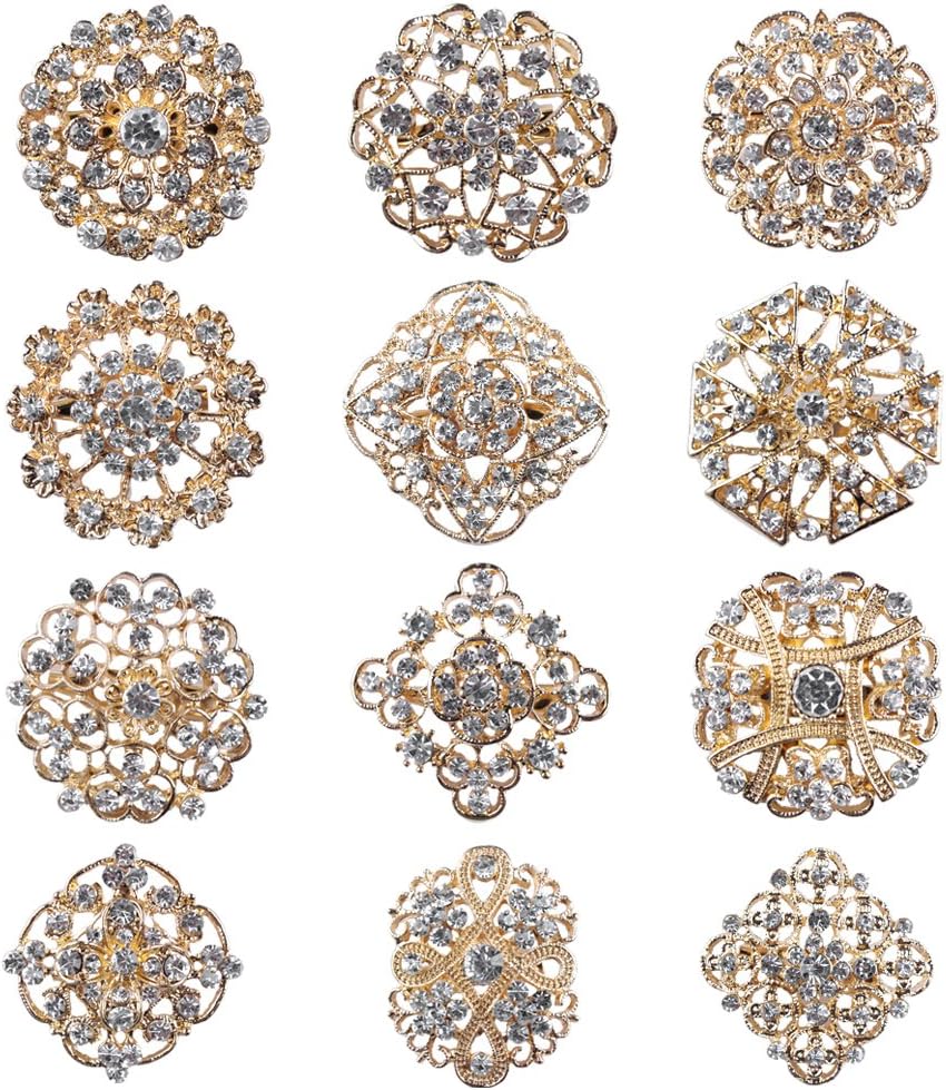 Brooches and Pins for Women, Gold or Silver Color with Rhinestone Crystal Flower Brooch Pins for Wedding Bouquet Party Decoration Broaches Set