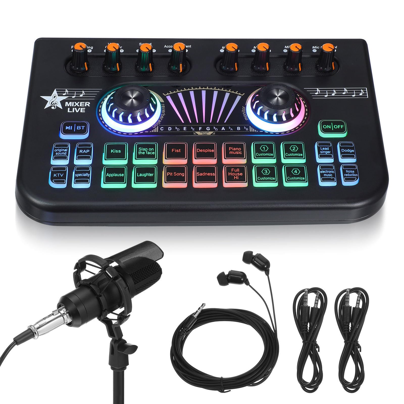 GLEAVI Set Completo Attrezzatura per Streaming Live Microfono e Scheda Audio Mixer, Costruzione Robusta in Metallo e Plastica, per Karaoke e Gaming