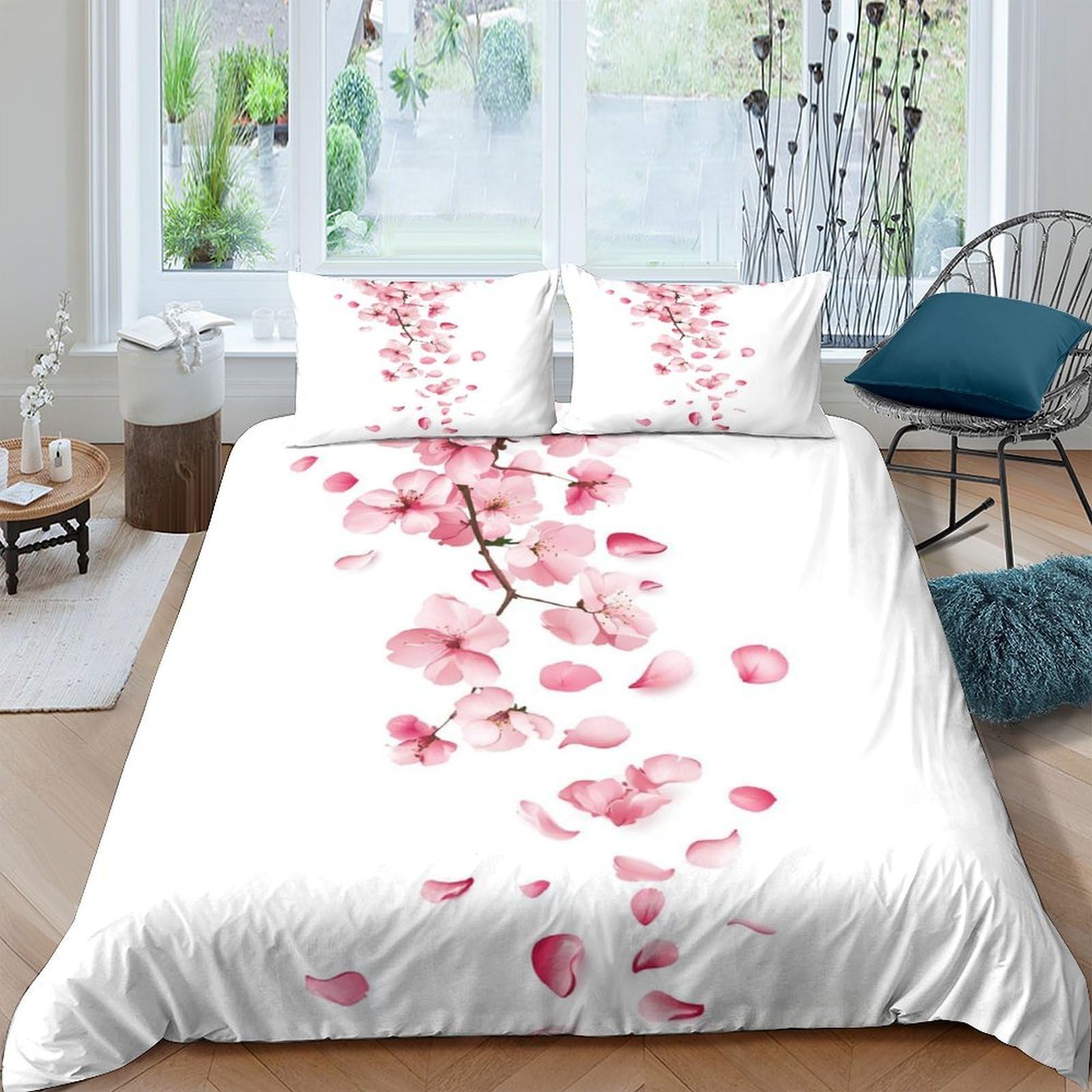 Ctjqhvkz Style-7 3D Printed Cherry Blossom Fitted Sheet Microfiber Soft Pink Petal Bed Cover For Bedroom Guest Room Decor Single（135X200cm）
