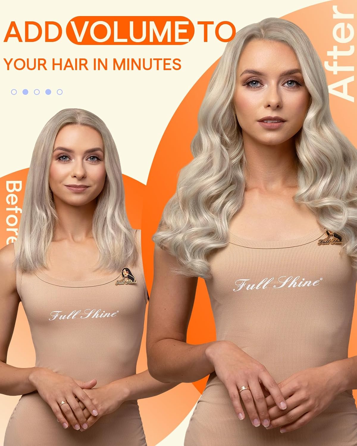 Full Shine Invisi Edge Seamless Hair Extensions Clip in Ash Blonde Highlighted Golden Blonde, Inject Human Hair Natural Look 16 Inch 120g 6Pcs