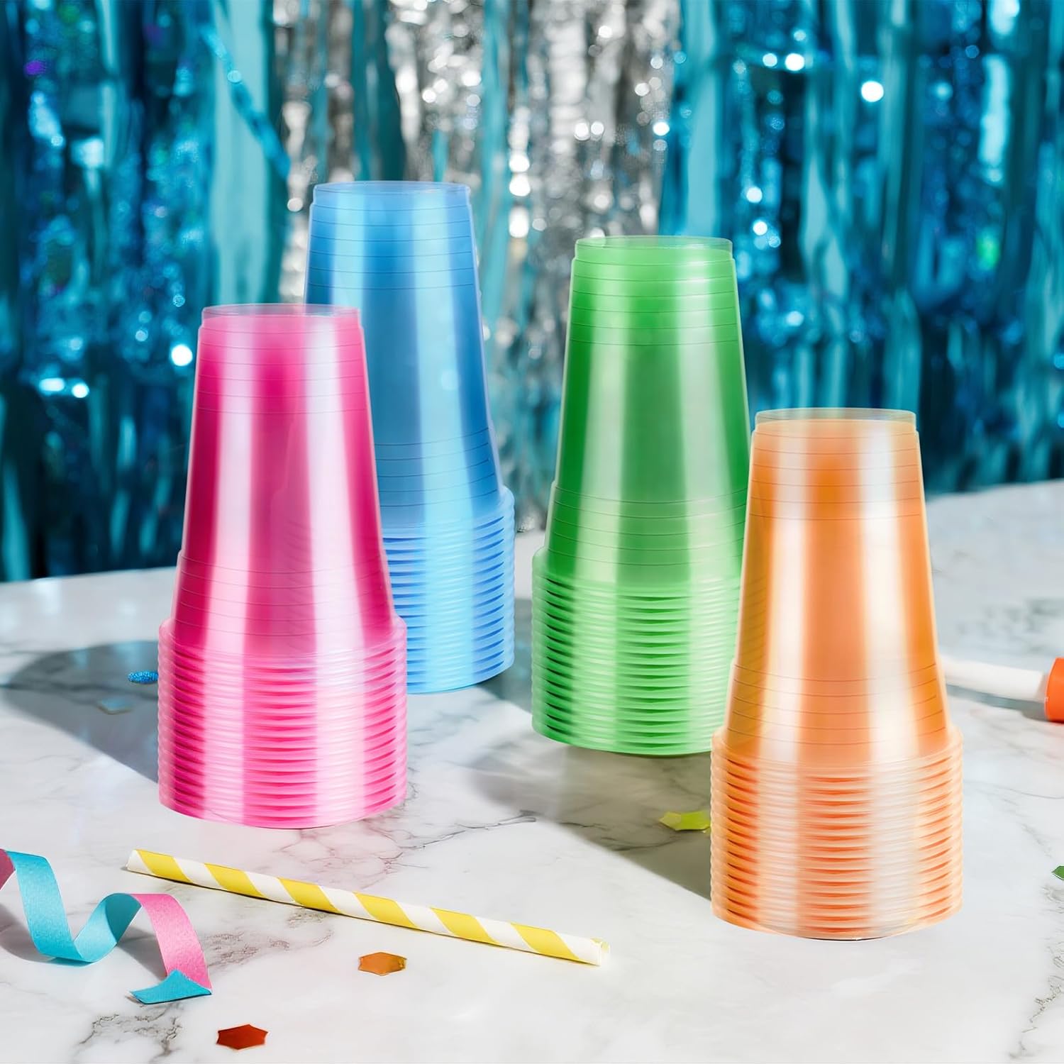 WYTAOHZL 60 Pack 16 Oz Neon Plastic Cups Glowing Plastic Neon Cups for Party Disposable Cup for Wedding Birthday and Party - Image 7