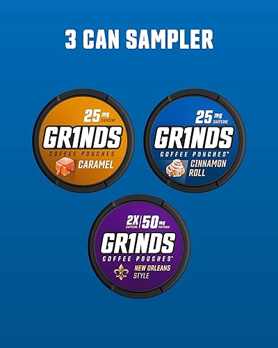 Miniatura 3 de Grinds Bolsas de café  Nueva muestra de 3 latas  Caramel, New Orleans, rollo de canela  1 bolsa equivalente a 14 taza de café (paquete de muestra de