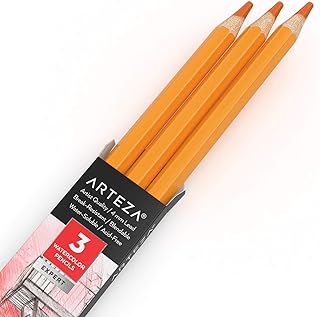Arteza Professional Watercolor Pencils, Pack of 3, A112 Pumpkin Orange, Water-Soluble Pencils for Coloring, Blending, Layering & Watercolor Techniques