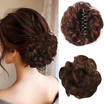 Hair Clip in Wig with Messy Bun Clip,Big Wavy Bun Wig,Curly Wavy Hair Extensions,Synthetic Curly Hair Extensions,Ponytail Hair Accessories for Women