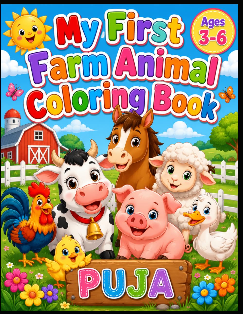 My First Farm Animal Coloring Book: Big and Easy Farm Animal Coloring Pages for Toddlers and Preschool Kids Aged 3–6