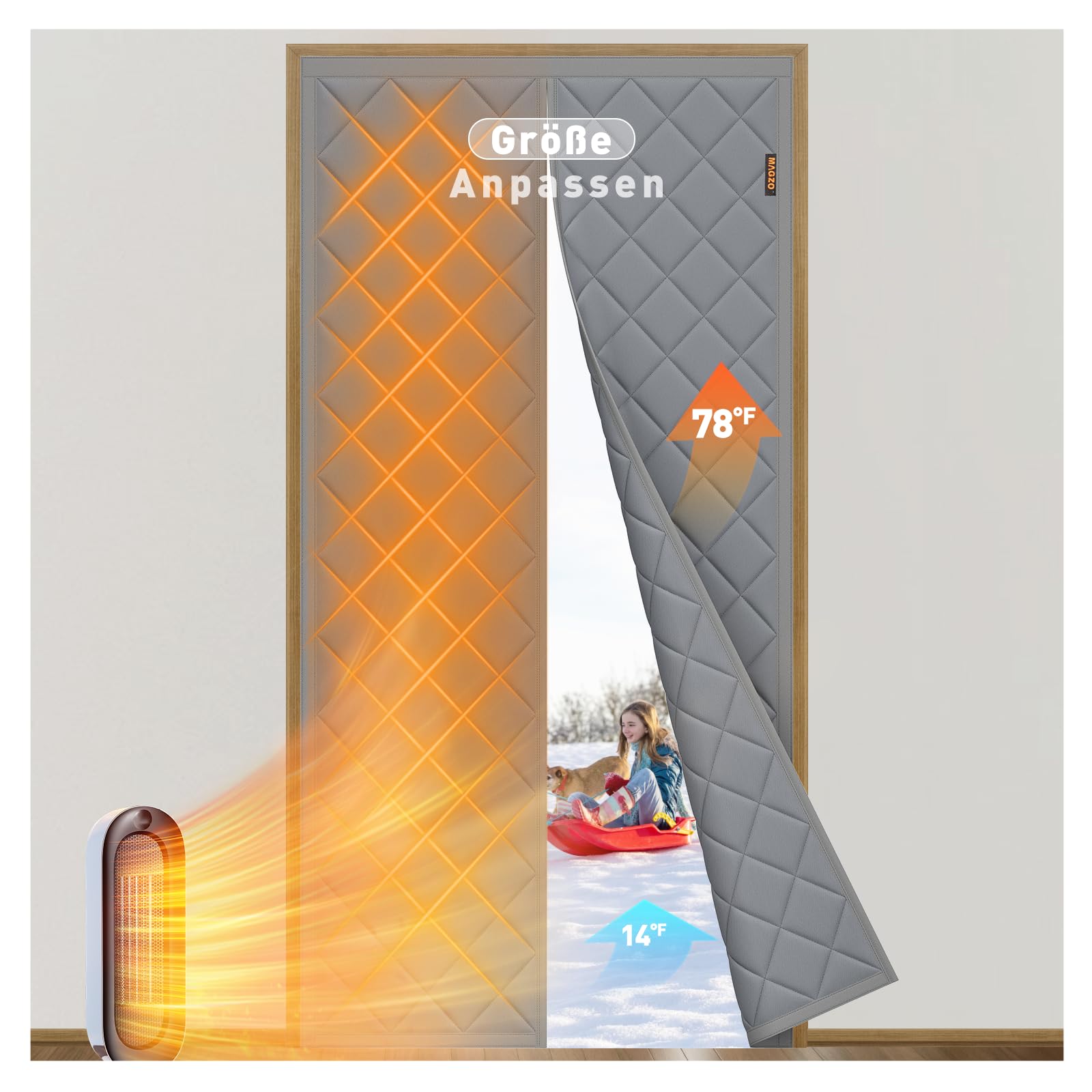 MAGZO Anpassend Wärmeschutzvorhang für Türen 70-90 cm Breite, Winddichte Maßgeschneiderte Thermo Türvorhang Energieeinsparung Kälteschutz Thermovorhang Tür