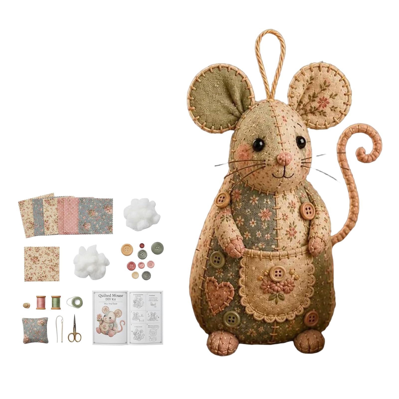 DIY Patchwork Mouse Kit, Sewing Arts and Crafts Kit for Mouse Making Creative DIY Quilting‌ Animal Kit,Cute Mouse Felting Kits for Beginners,Craft Sets for Hobby Sewing Quilting Art Crafting Gift (B)