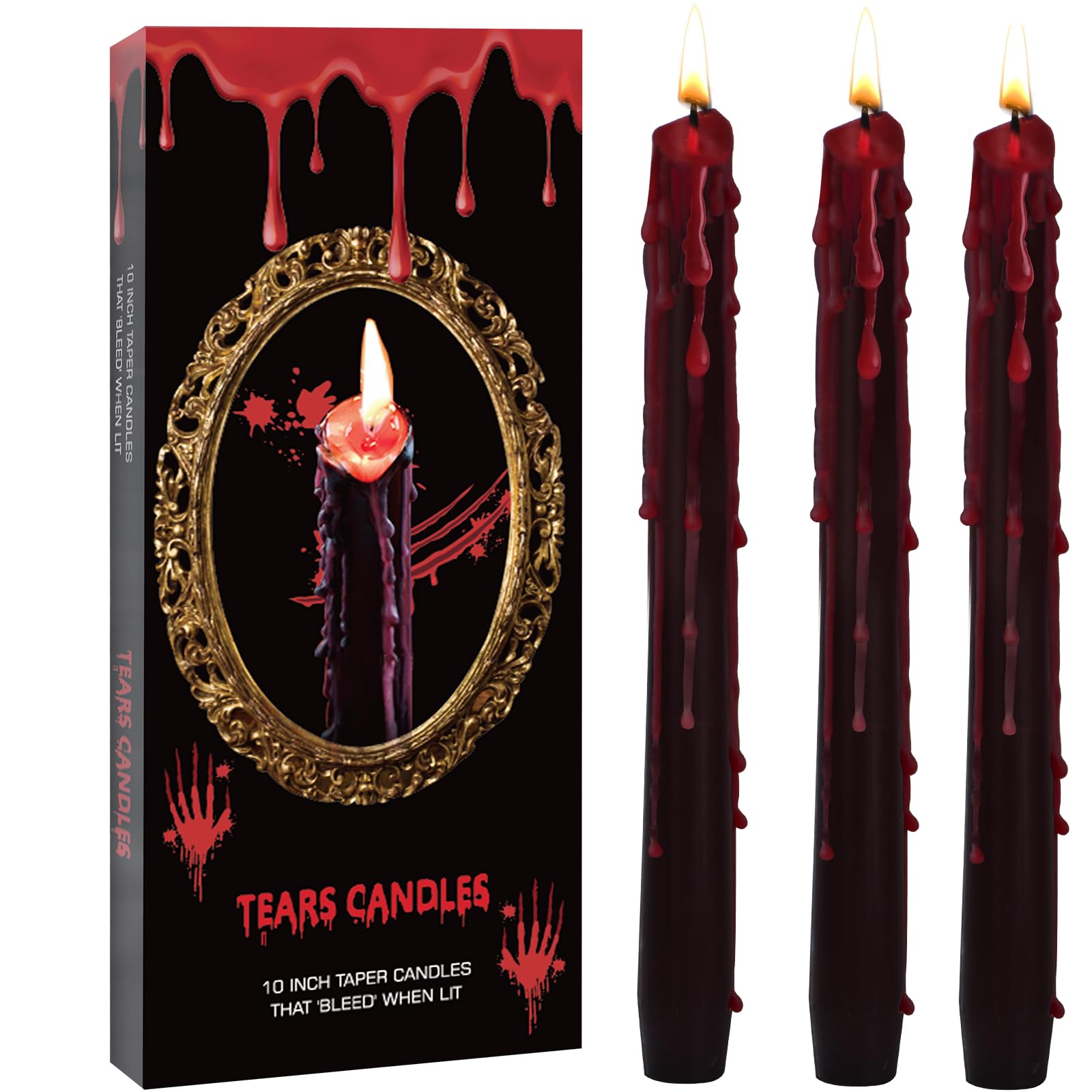 8 Pack Vampire Tears Taper Candles, 10 inch Tall Bleeding Candles, Soundvalue Unscented Black Tapered Candlesticks, Spooky Blood Drip Candle Set for Halloween Party Gothic Home Decorations