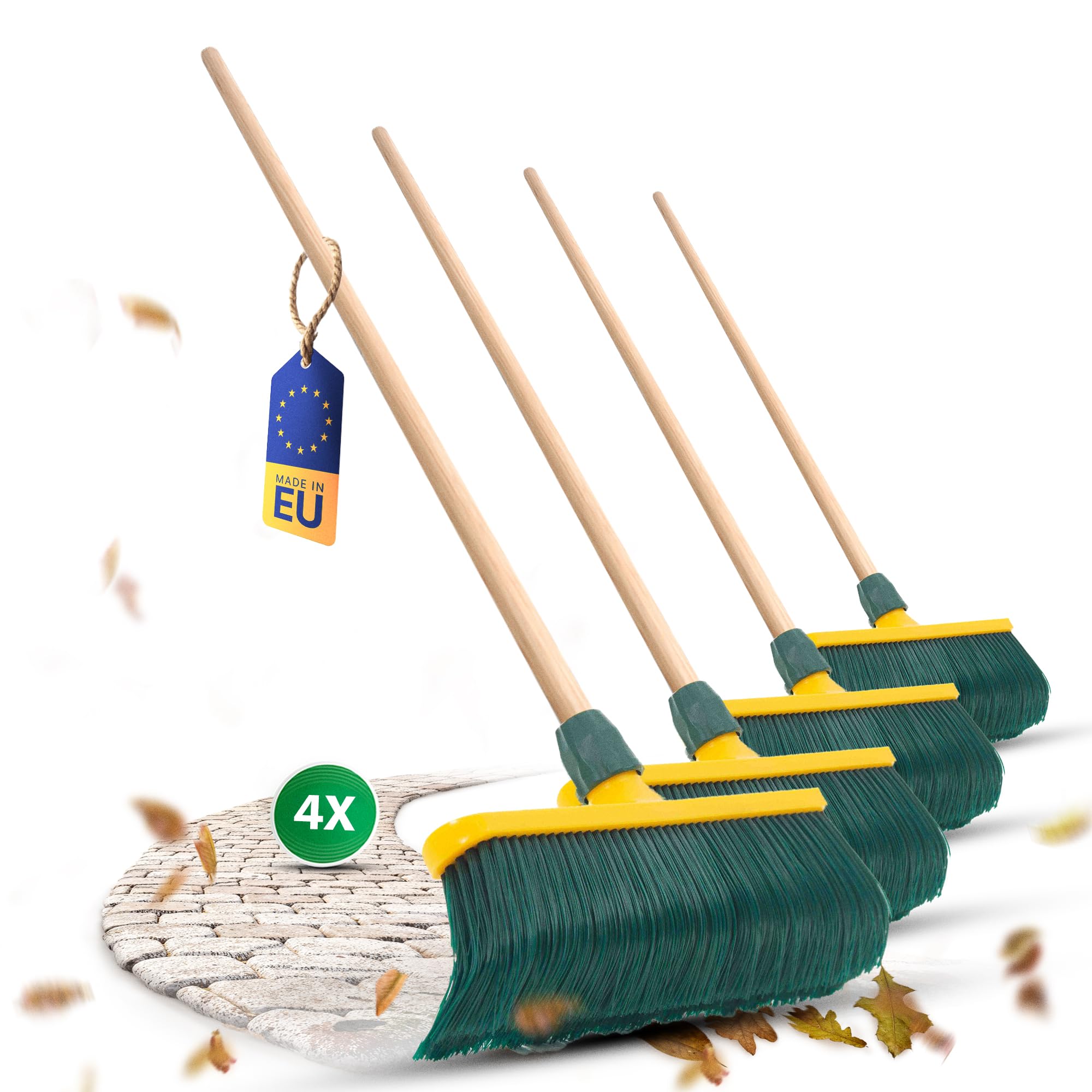 Novaliv 4X Krallenbesen 40 cm Kunststoff I Gartenbesen Outdoor Besen I Straßenbesen Kehrbesen (4, Besen + Holzstiel, 40 cm)