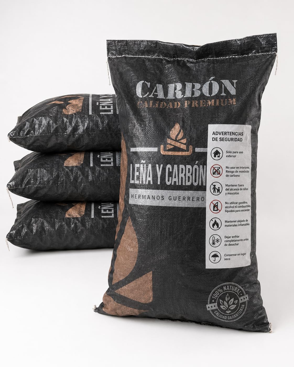 Carbón de Encina Barbacoa. Pack de 5 Sacos - 75 Kgs. Carbón de encina 100% Natural – Ideal para asadores, Parrillas y chimeneas. Barbacoa Carbon.
