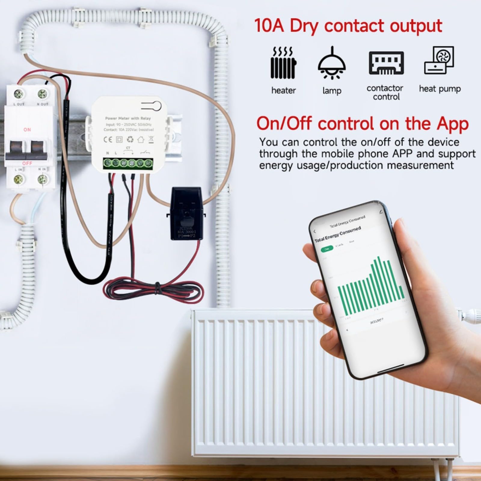 Tuya - Contador de energía WLAN (80 A, con pinzas, 110-240 V, para monitoreo de corriente)