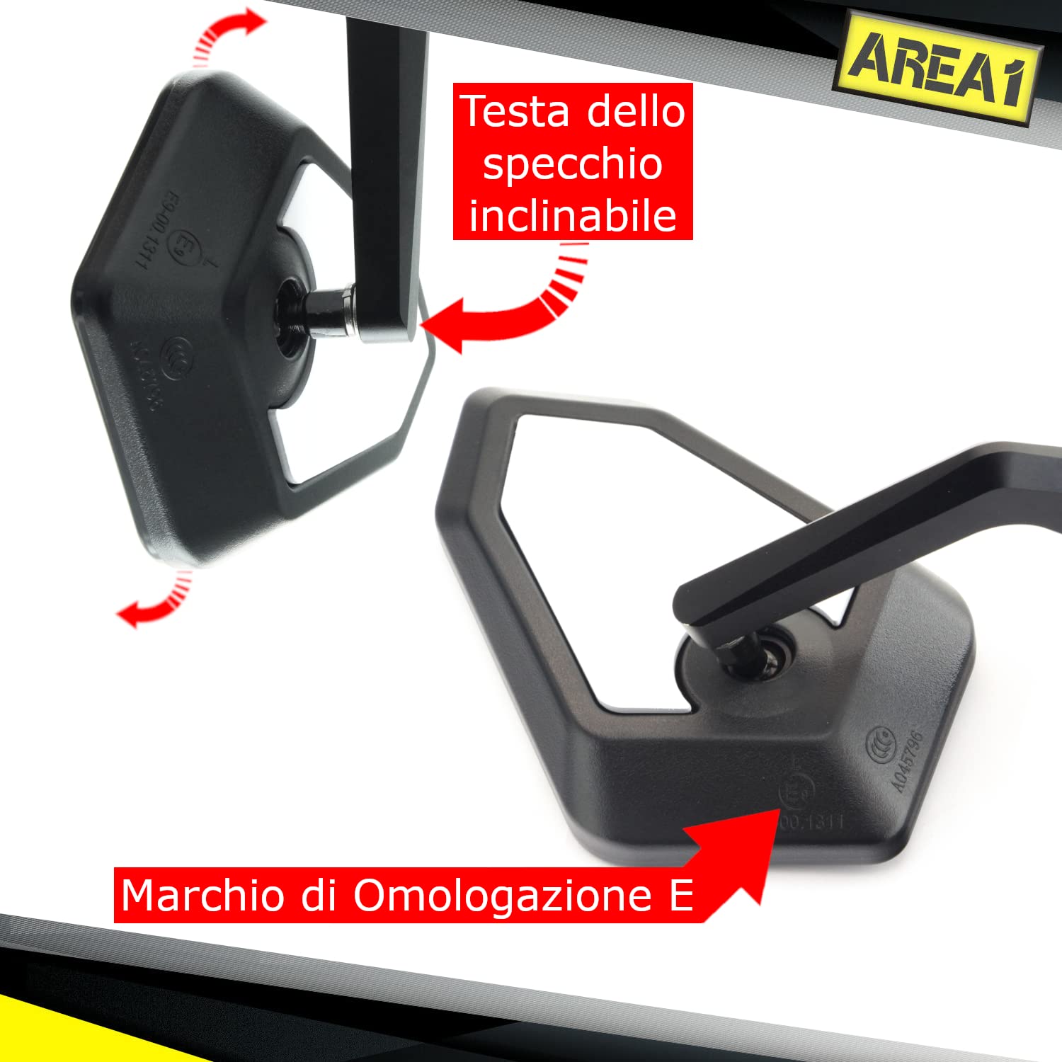 Area1 Specchietti Retrovisori Moto Universali da Manubrio, Coppia Omologata E – Compatibili con Duke SMC/R MT07 MT09 MT10 Z900 Z650 Z500 Z125 CMX CB 500 Hornet SV650 XSR F900R M1000R/XR R18 Brutale