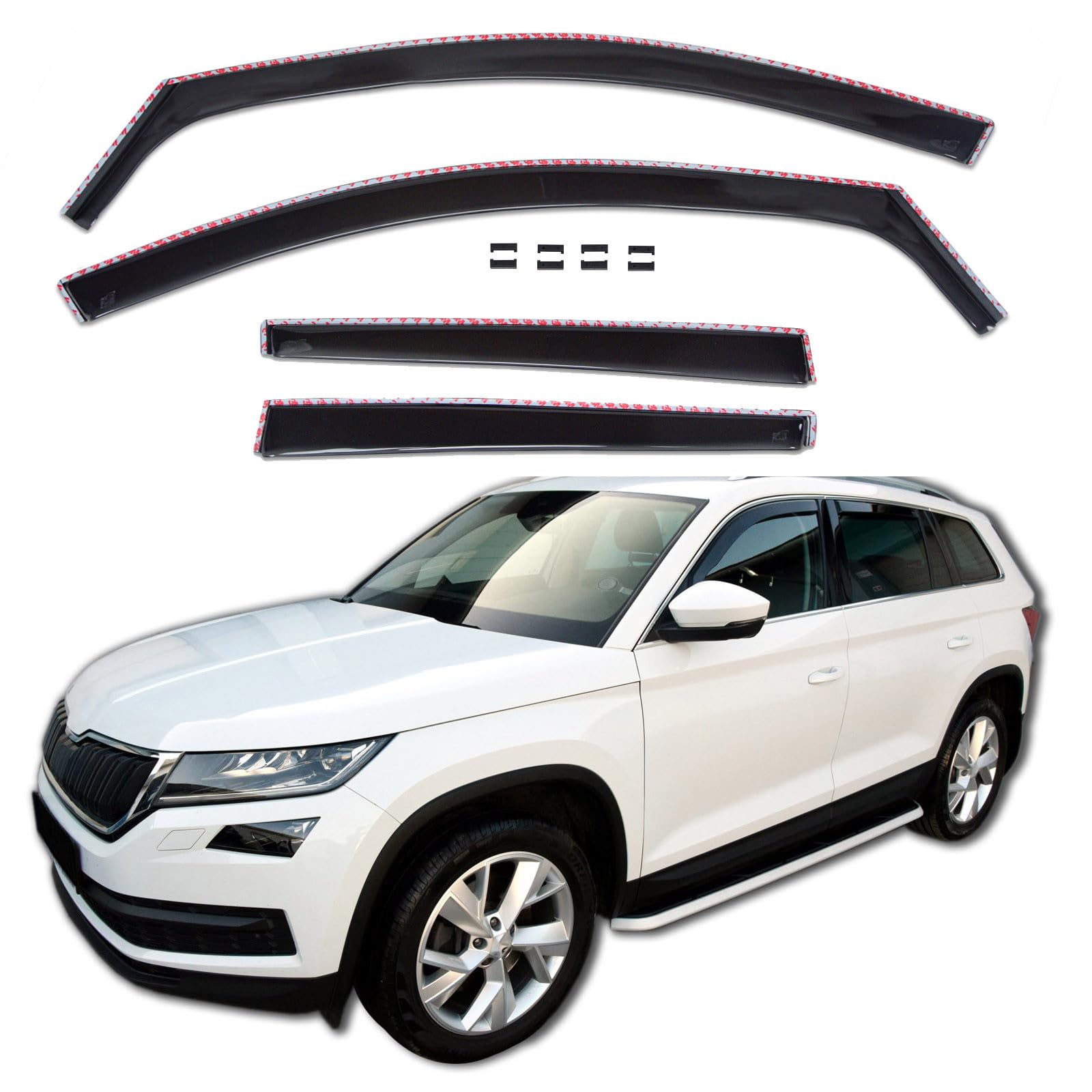 J&J AUTOMOTIVE GP Windabweiser passend für Skoda Kodiaq 2016-2023 4tlg, Vorne und Hinten Regenabweiser Passform Getönt Schwarz