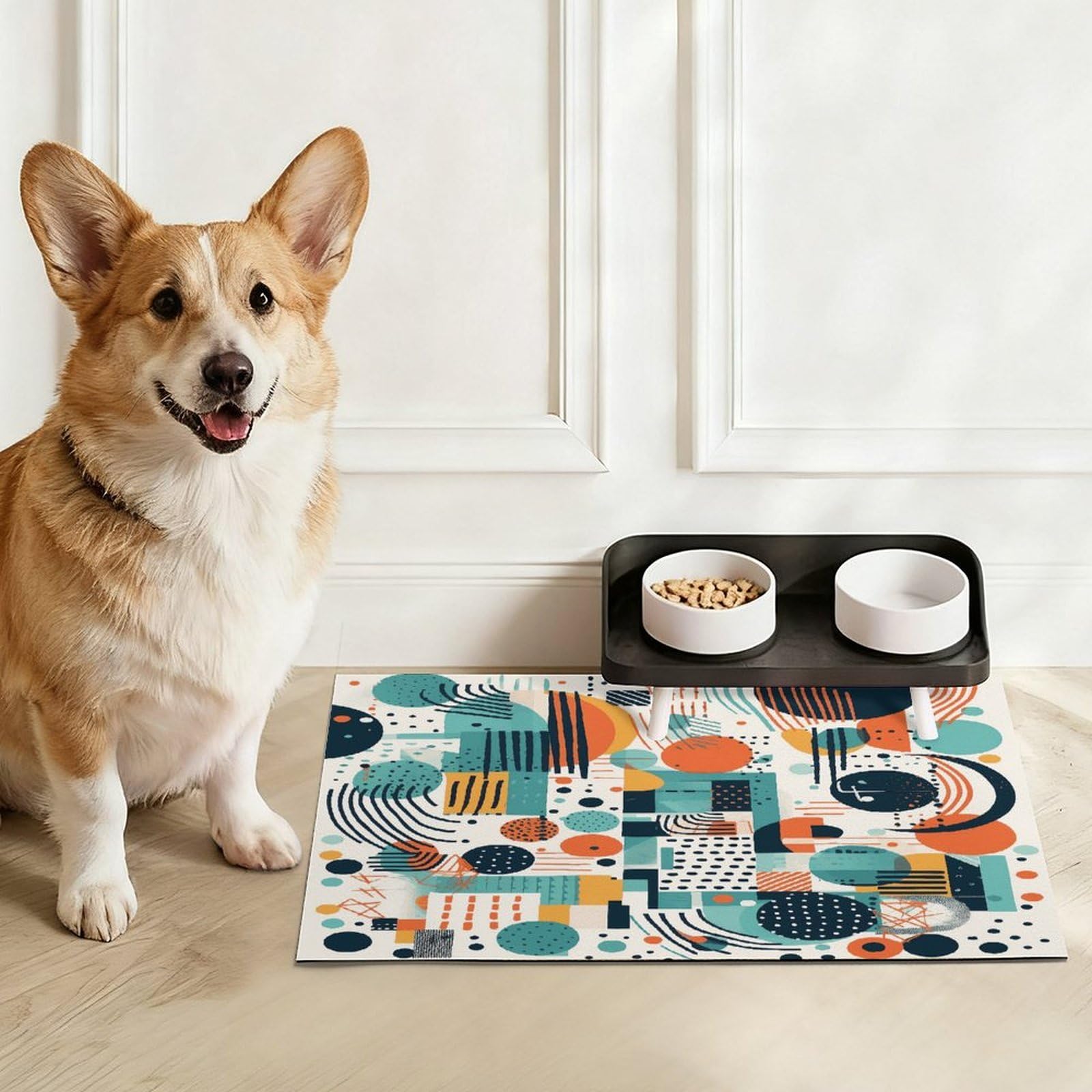 Shapes and Curves Tapis de nourriture pour chat – Tapis d'alimentation antidérapant pour chien, facile à nettoyer pour la nourriture et l'eau, tapis de gamelle pour chien et chat 43,2 x 76,2 cm