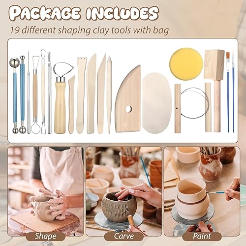 Miniatura 3 de Kit de cerámica de arcilla de secado al aire de 25 piezas de 3 colores para principiantes, incluye arcilla seca de 3.31 libras para adultos,