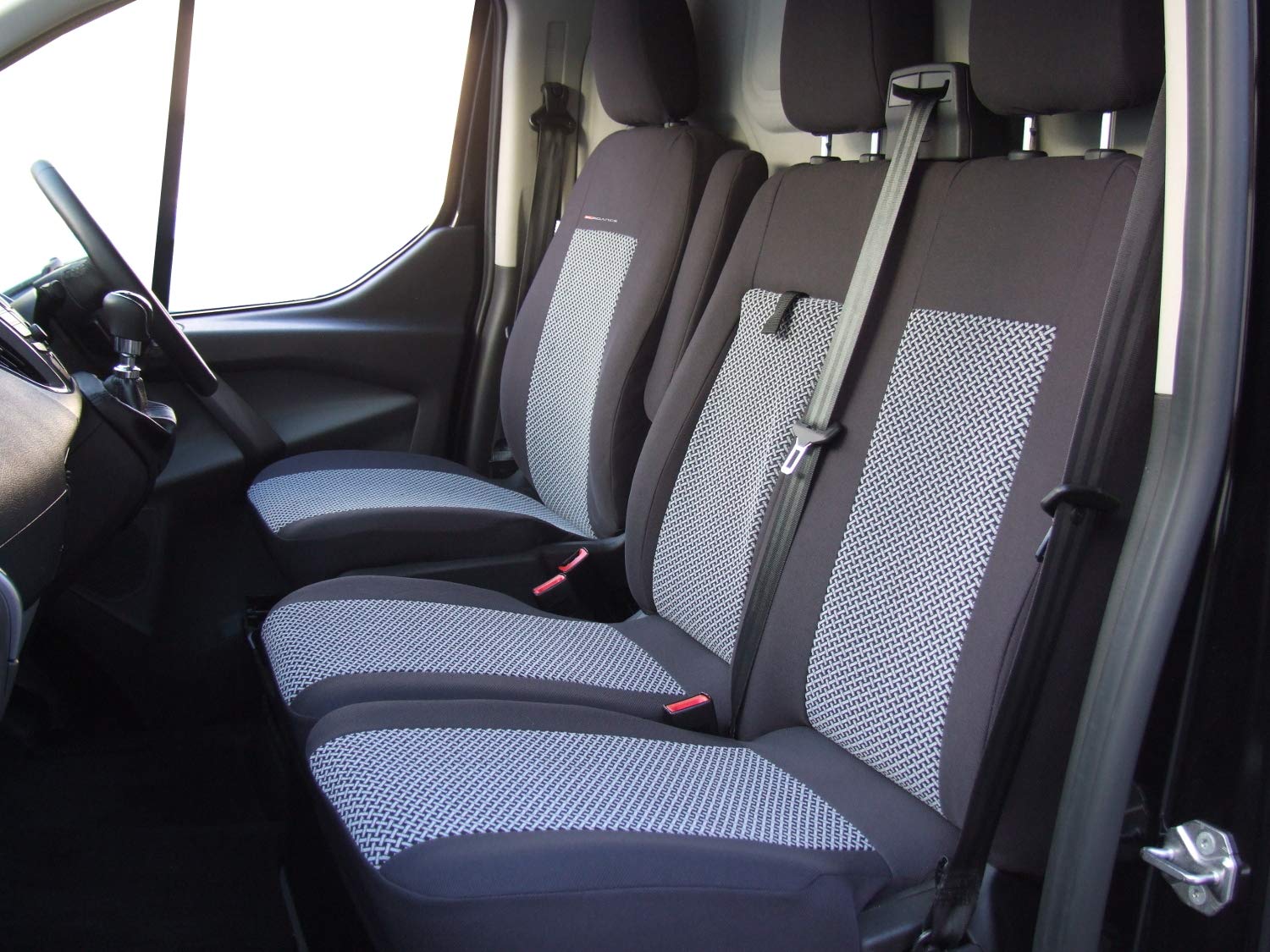 Housses De Siège Avant Pour Ford Transit Grande Cabine (après 2015) - Protection En Tissu Noir 2+1 Places