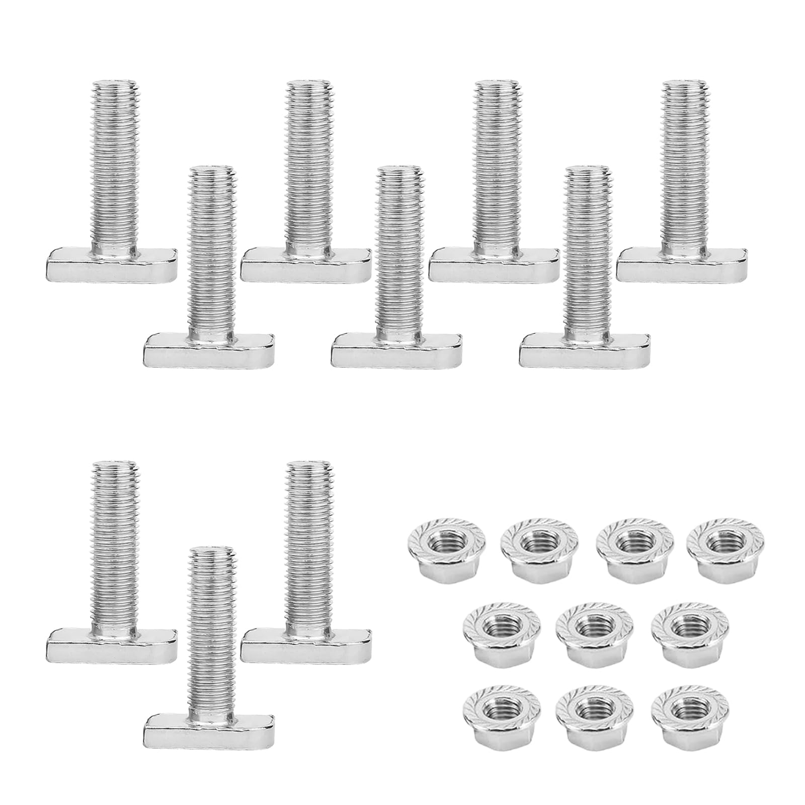 10 tornillos en T de cabeza de martillo, M10 x 25 mm, acero inoxidable A2-70 fotovoltaico, con tuerca de brida, para riel solar de invernadero de perfil de aluminio fotovoltaico