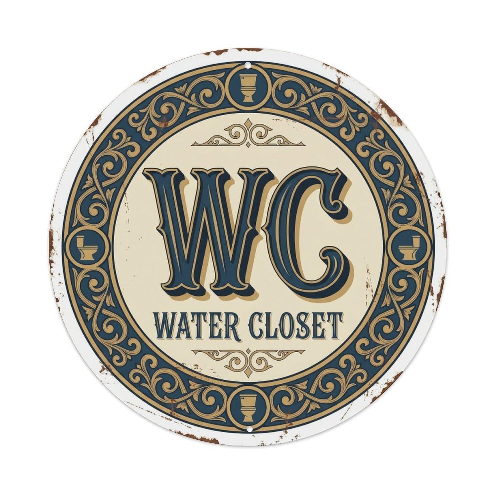 Toilet （WC） Manor Shield Metal Tin Sign Plaque Wall Decor for Cafe, Club Bar, Office, Home Garden Round Metal Poster 8x8Inch