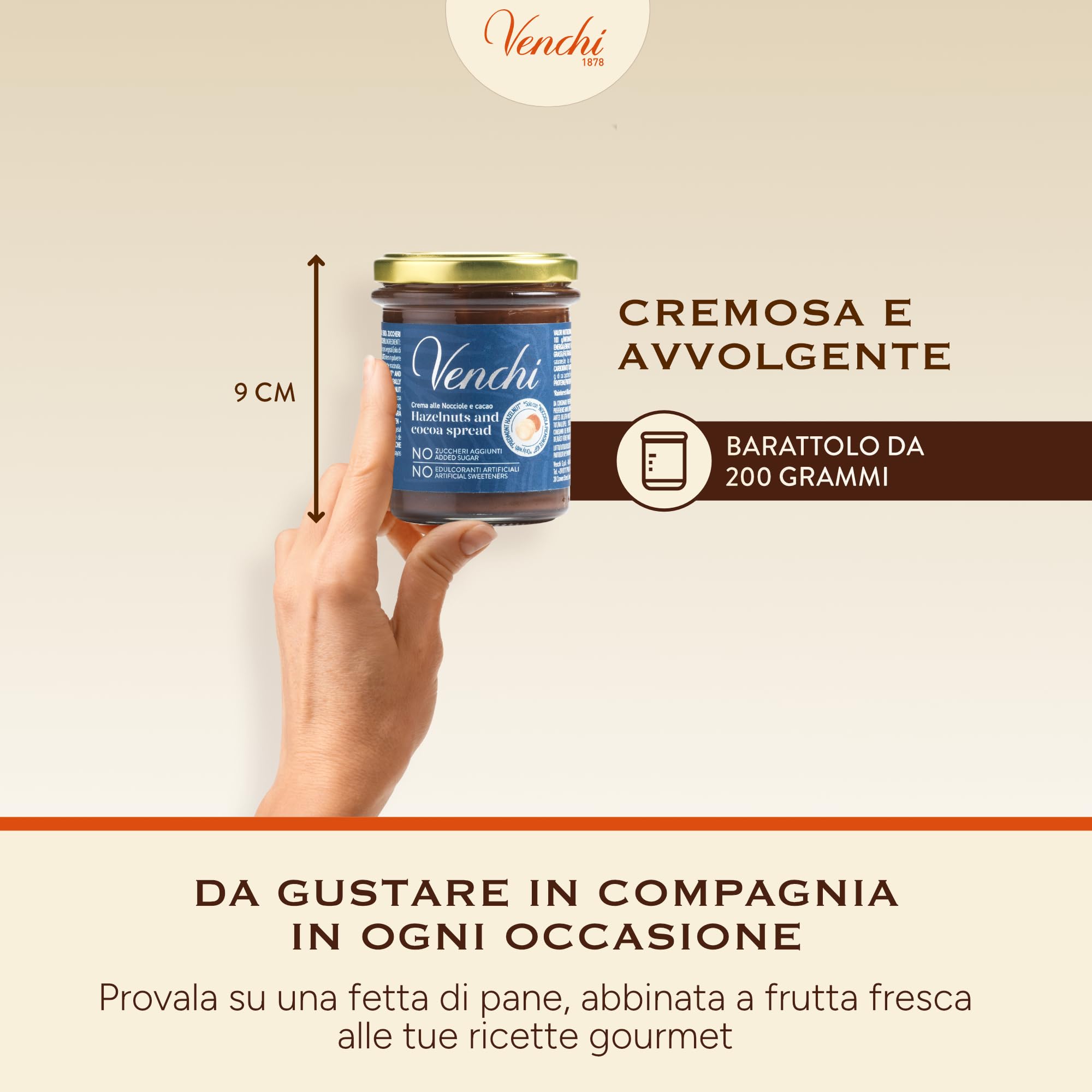 Venchi - Crema Spalmabile Cacao e Nocciola NO Zuccheri Aggiunti, 200 g - NO Edulcoranti Artificiali - Con "Nocciola Piemonte IGP" - Senza Glutine - 5