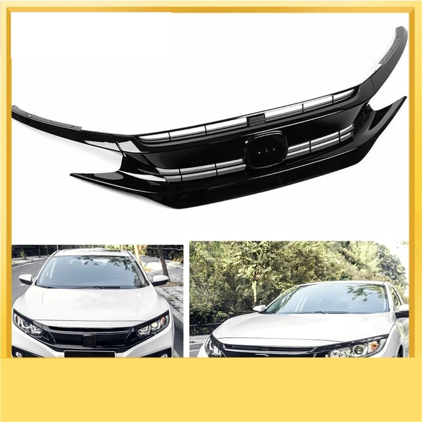 Deportivas Doble listón Parrilla Delantera Para Civic 10.ª Generación 2016-2018 Coupé Sedán. Parachoques Superior Entrada Aire Rejilla Malla Divisor Alerón