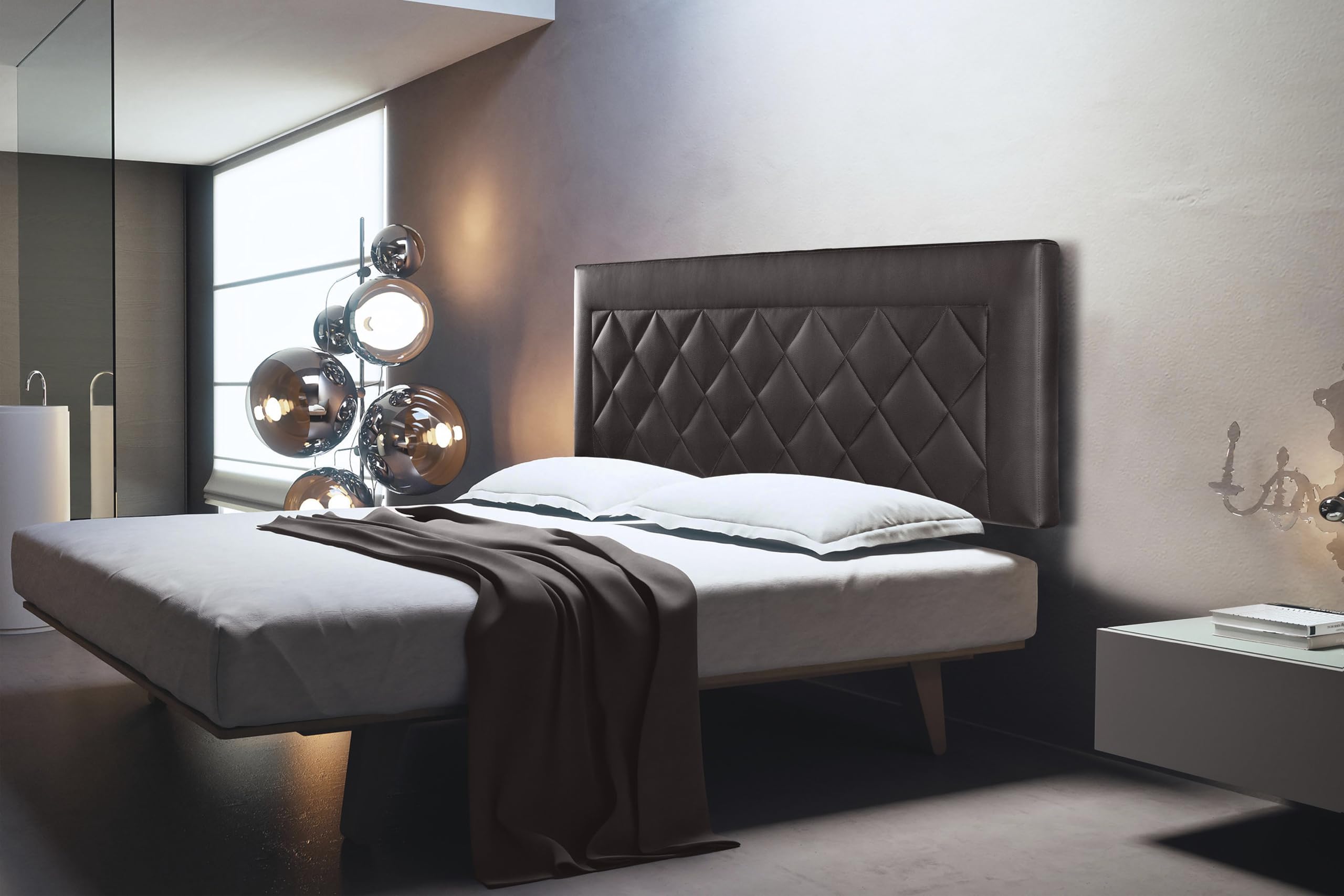 Cabecero Tapizado para Cama 135 Cm Domus | Anclaje a Pared | Cabezal Acolchado | Polipiel Color Chocolate (145 x 50 x 7 cm)