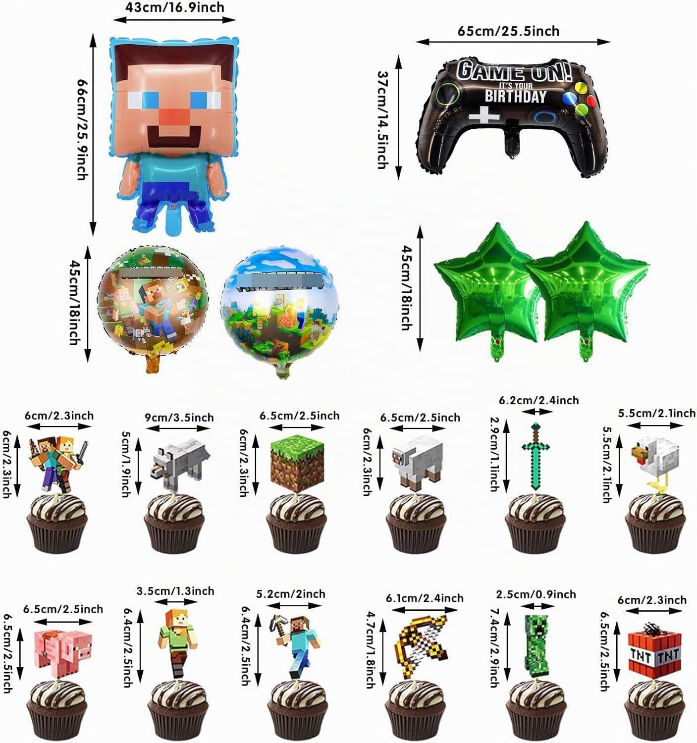 Set di decorazioni per il compleanno dei bambini, 57 pezzi di decorazione di compleanno per ragazzo, Include Tatuaggi temporanei per bambini, Decorazione per torta, Palloncini, Striscione, Tovaglia