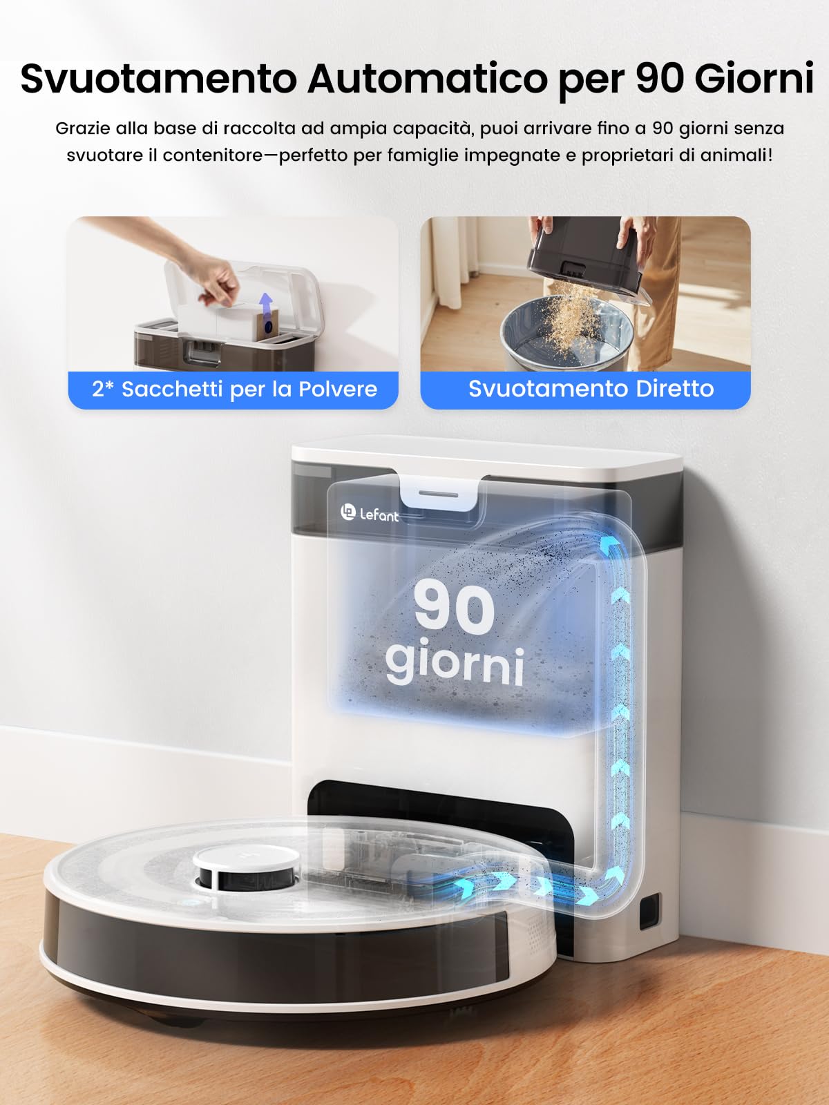 LEFANT M2 Pro Robot Aspirapolvere Lavapavimenti con Mappatura, Navigazione Laser dToF, Aspirapolvere 6000Pa, Stazione Svuotamento Automatico, Navigazione PSD, Pulizia Personalizzata, WiFi/App/Alexa