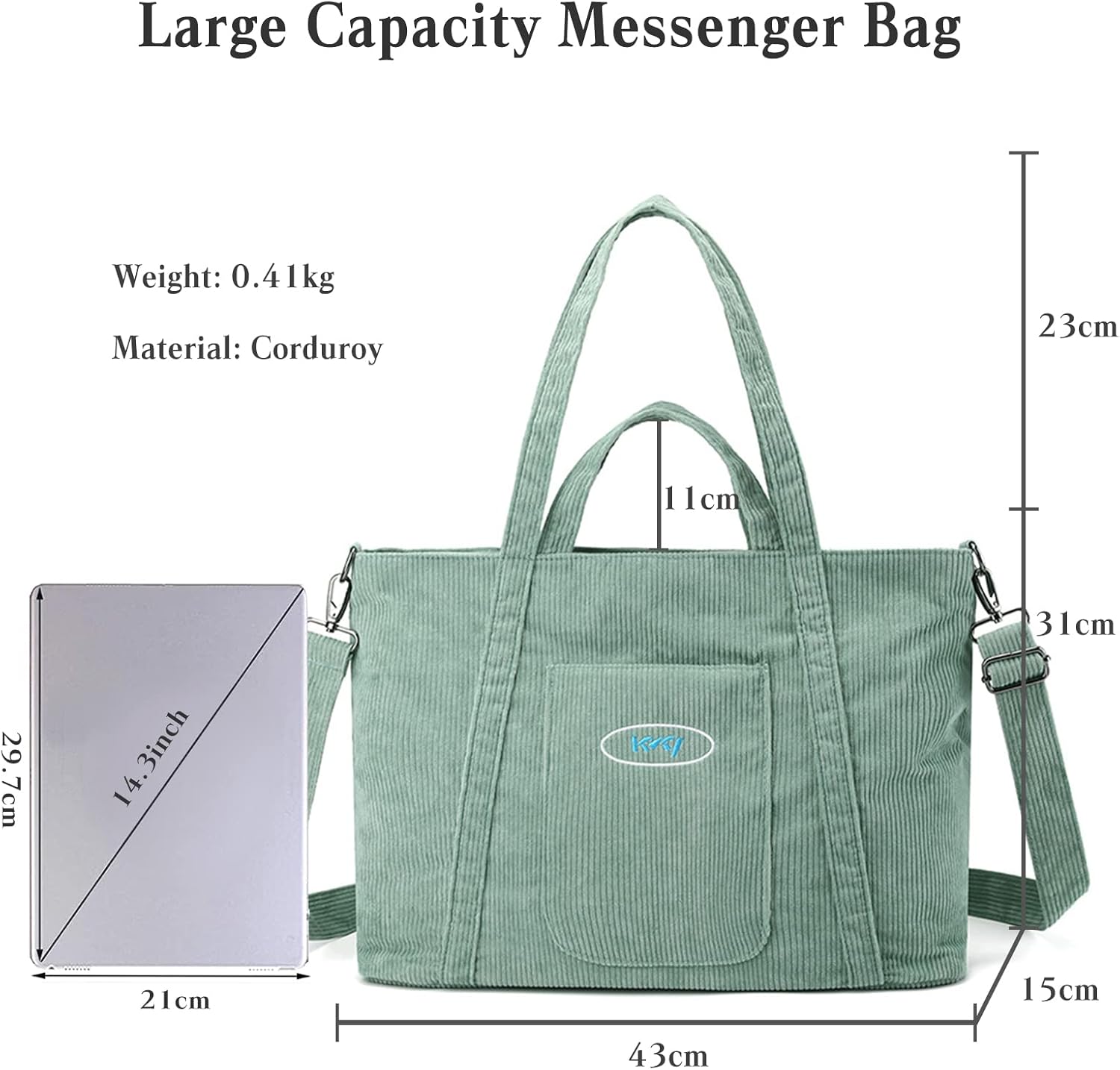 CORIOS Corduroy Tote - Women's Large Capacity Crossbody & Shoulder Bag