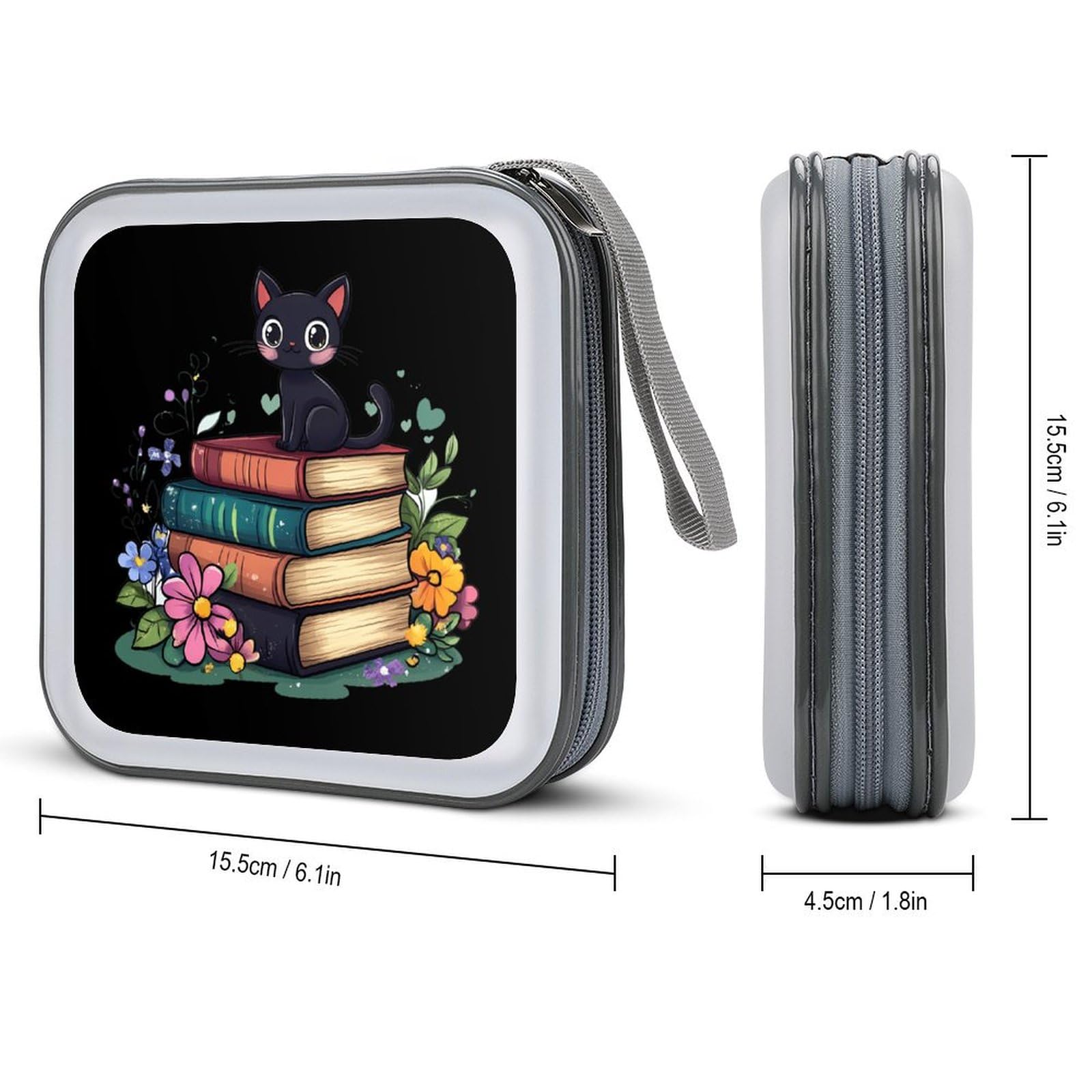 Book Cat Flowers CD Case Portable DVD Holder Storage Organizer for Home Travel