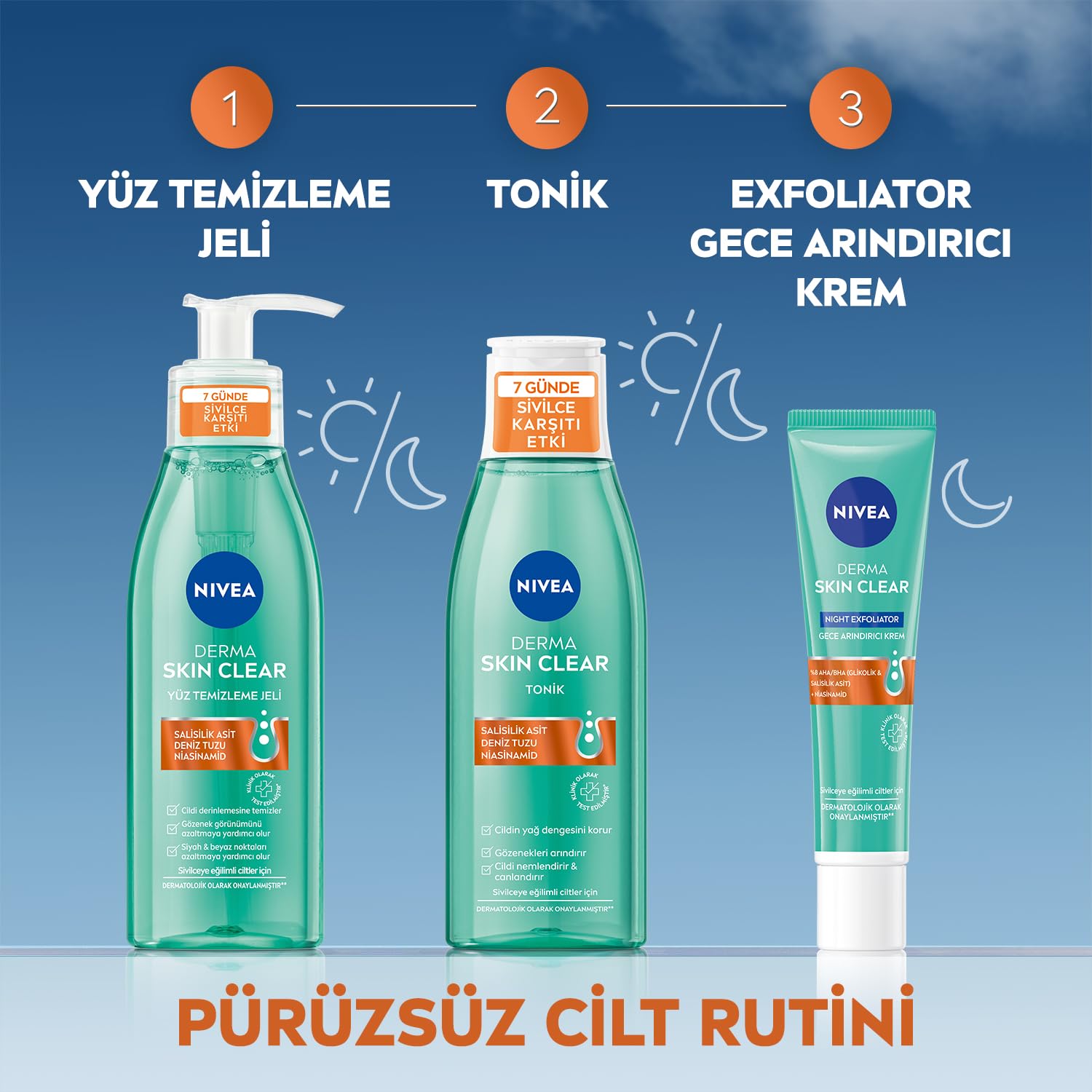 NIVEA Derma Skin Clear Night Exfoliator Gece Arındırıcı Krem 40ml,%8 Glikolik Asit (AHA) ve Salisilik Asit (BHA) ile Sivilce Karşıtı Etki,Eşit Cilt Tonu