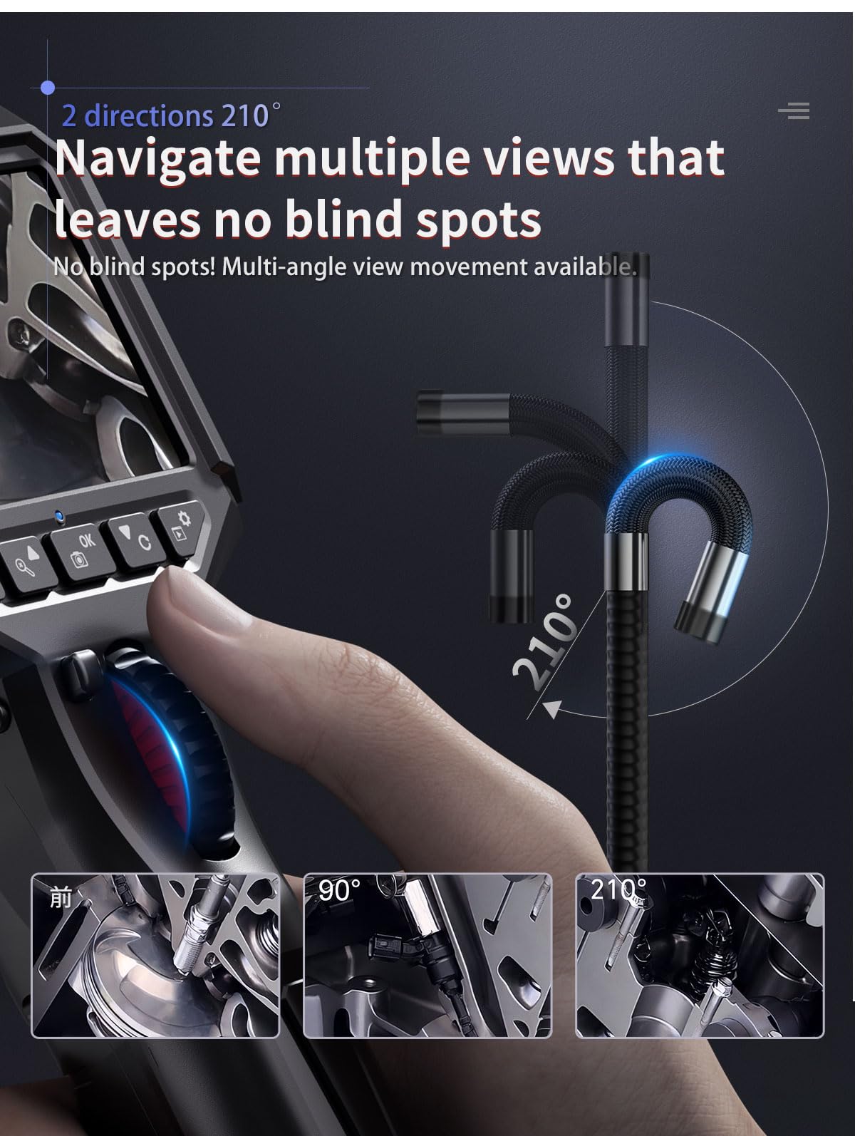 Ralcam Periscopio articolato bidirezionale con cavo semirigido da 3 m, telecamera endoscopica per ispezione da 8,5 mm con video HD leggero, per meccanici di aeromobili automobilistici