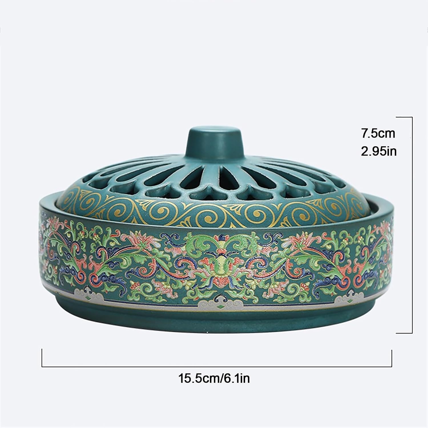 Kitchen Ceramic Garlic Keeper for Counter, Perforated Garlic Storage Container, Vintage Patterned Garlic Holder Countertop(Blue)