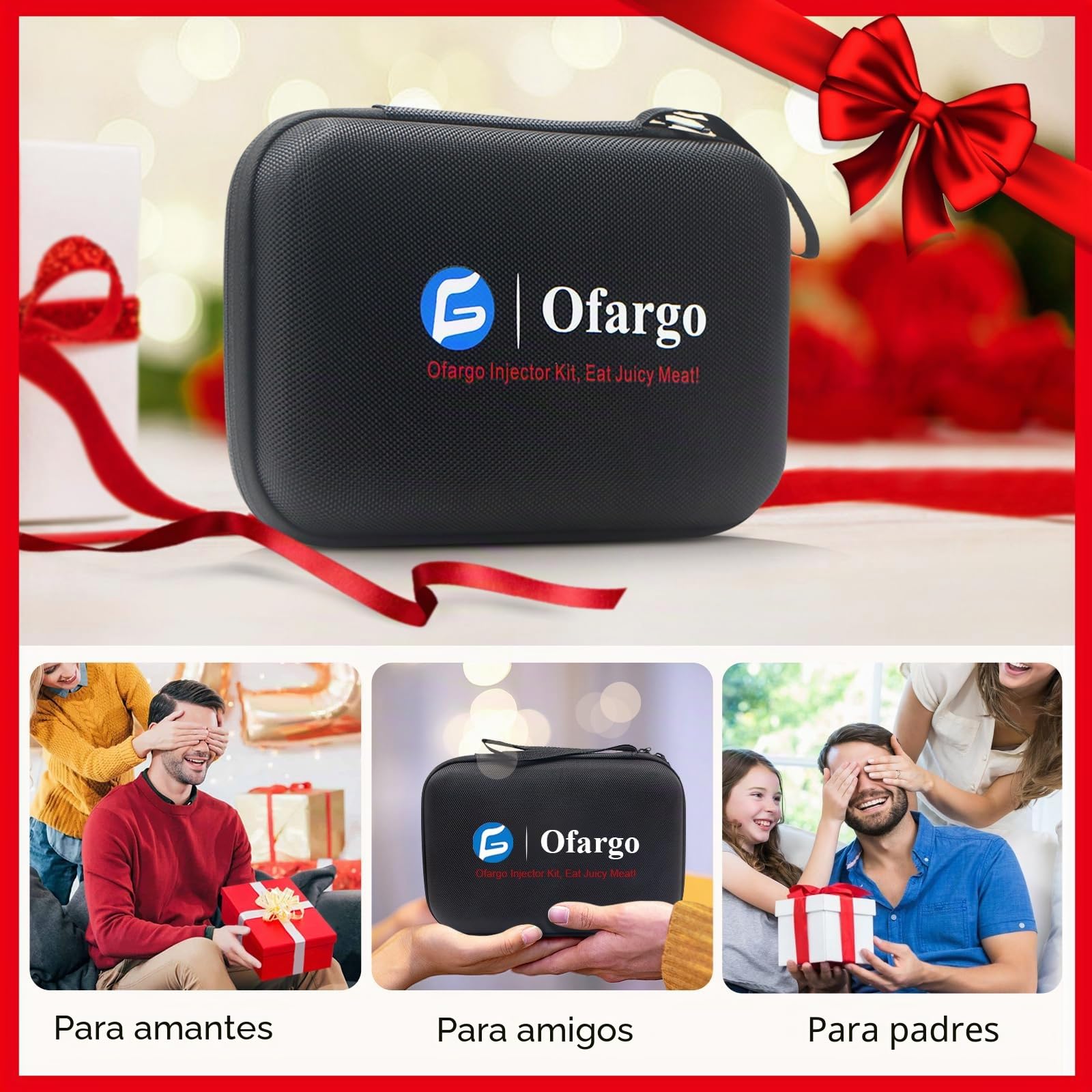 Ofargo Inyector de Condimento con 4 agujas de adobo, Se Utiliza para el Condimento de Carnes Como Carne de res, Pollo, Pavo; Jeringuilla Cocina 60 ml/2 oz; Con bolsa de EVA para guardarlo fácilmente