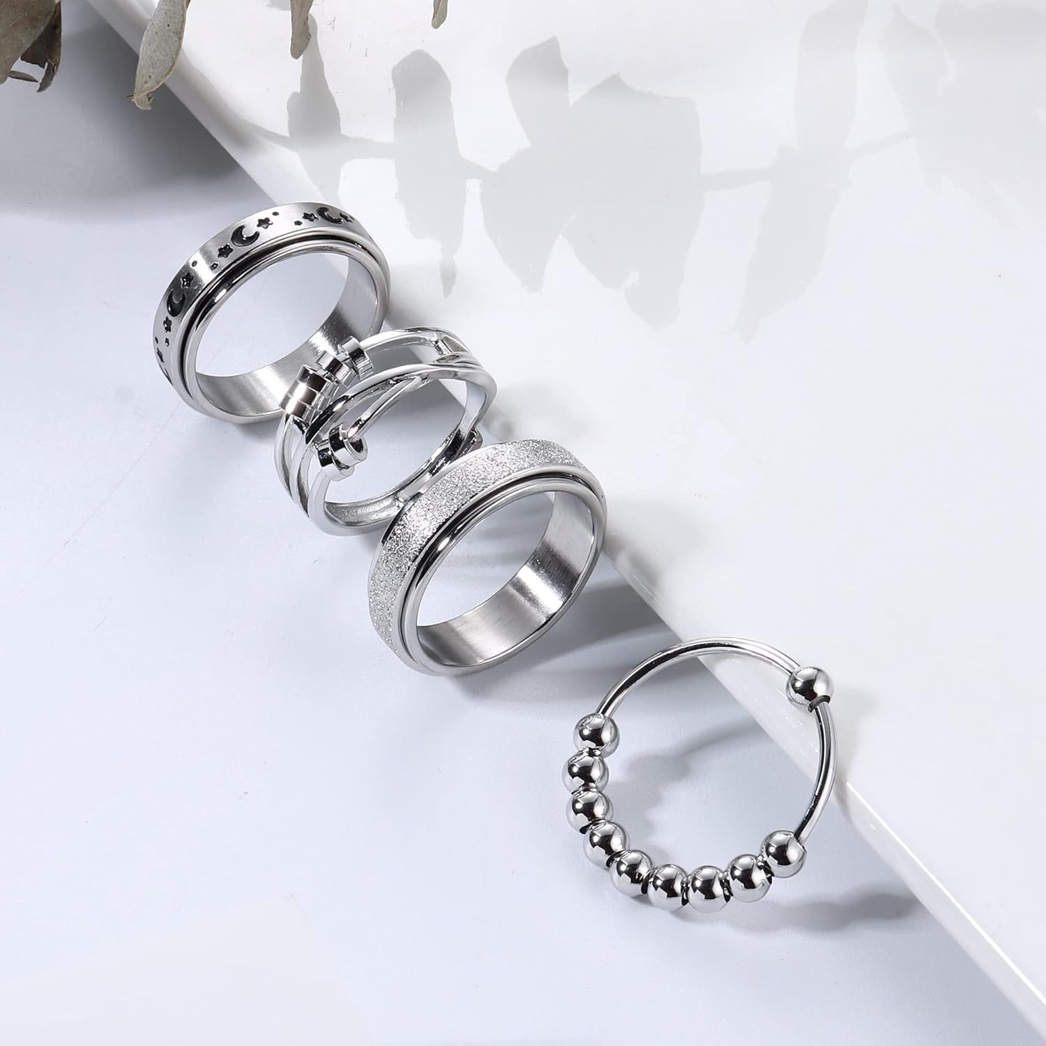 FUNRUN JEWELRY Stainless Steel Fidget Anxiety Ring for Women Men Fidget Spinner Rings Moon Star Celtic Stress Relieving Spinning Ring Wedding Band Rings Set,4-6Pcs - Image 6