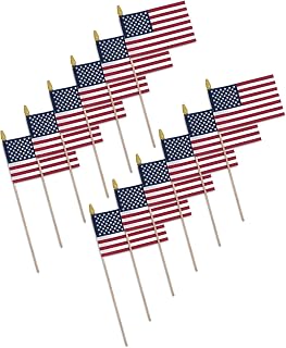 Super Tough Small American Stick Flags 8’’x12’’ | Cotton Outdoor Flag on Wooden Stick with Speartip | Mini Flags Patriotic Decor for Various Holiday Parties and National Flag Day | 12 Pack