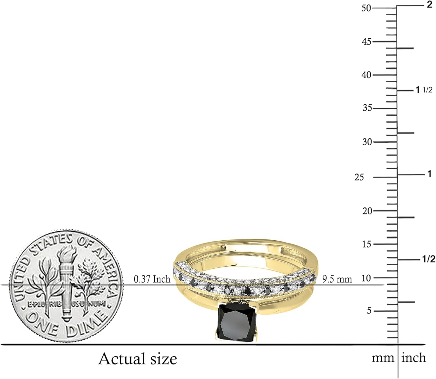 Dazzlingrock Collection 1.50 Carat Princess, Round Black & White Diamond Wedding Ring Set in Solid Gold - Image 5