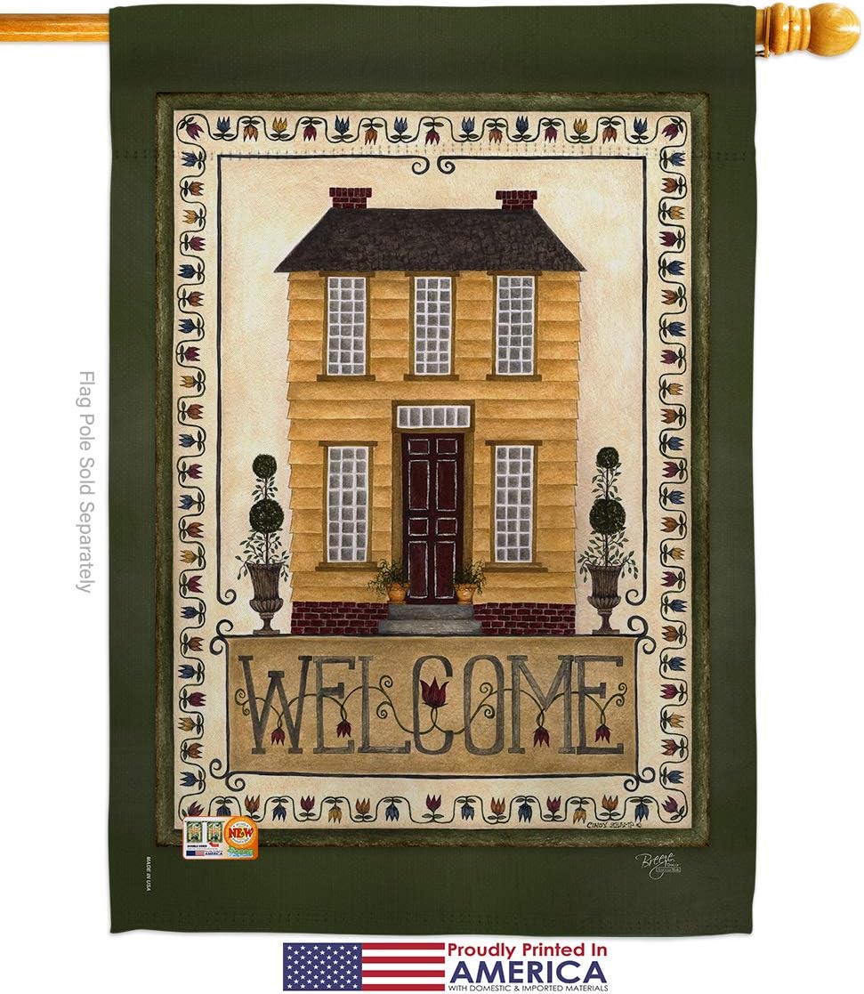 Welcome Yellow House Flag Country Living Primitive Farm Western Barn American Rustic Cowboy Rural Ranch Small Decorative Gift Yard Banner Made In USA 28 X 40