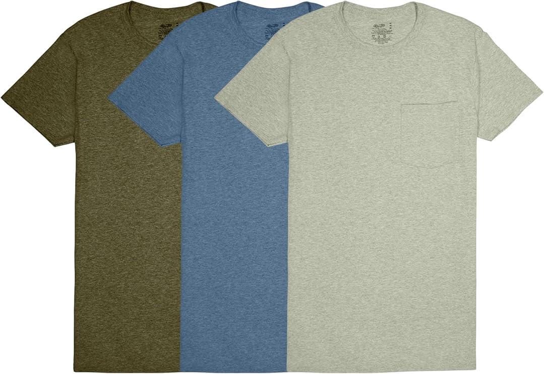 Fruit of the Loom Men's Pocket Tee Undershirts, Moisture Wicking & Tag Free, Short Sleeve Pocket T-Shirts