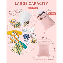 babygoal Wet Dry Bags for Baby Cloth Diapers, Washable Travel Bags, Beach, Pool, Gym Bag for Swimsuits & Wet Clothes with 2 Pockets 3 Pack 3LN09