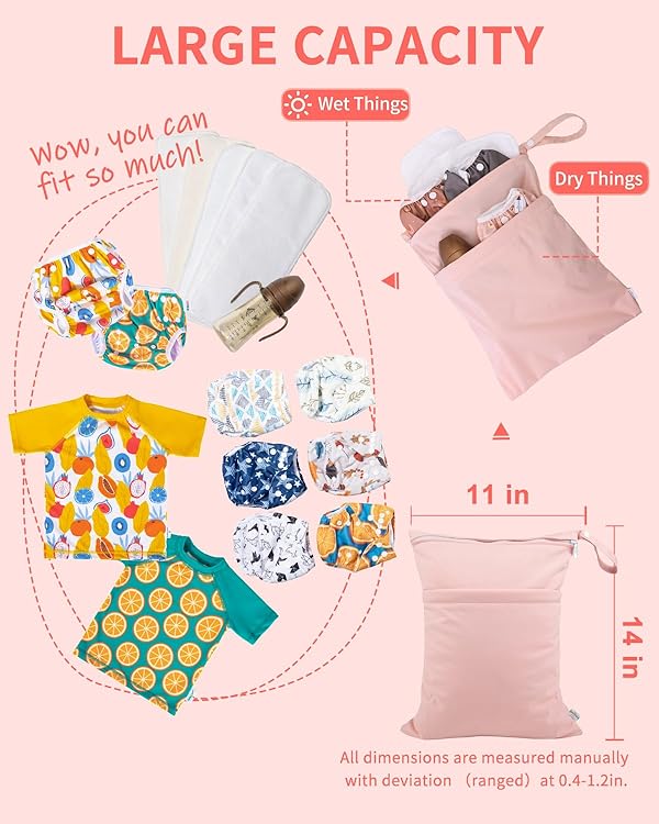 babygoal Wet Dry Bags for Baby Cloth Diapers, Washable Travel Bags, Beach, Pool, Gym Bag for Swimsuits & Wet Clothes with 2 Pockets 3 Pack 3LN09 by babygoal - Image 5