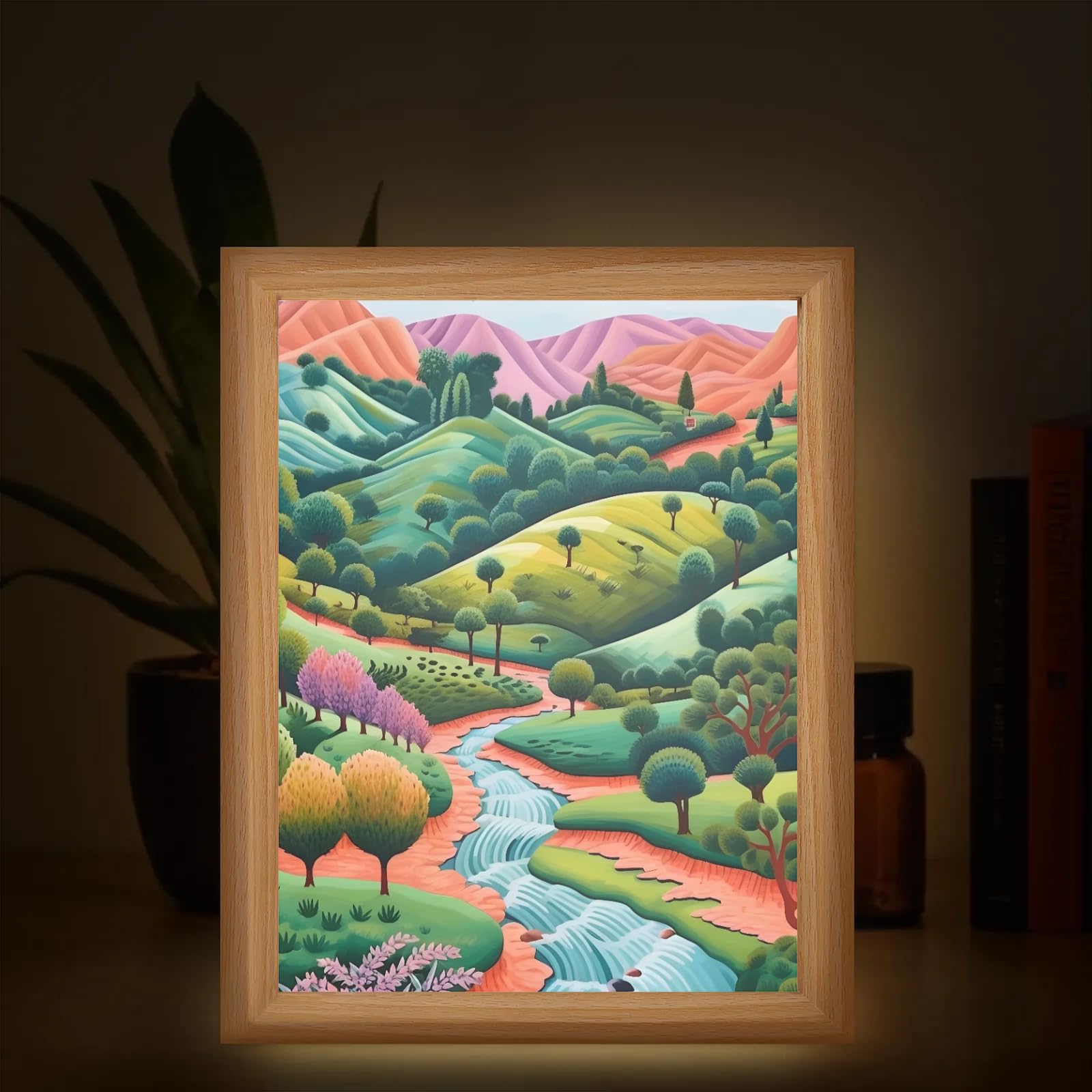 Light Up Painting, Graffiti Forest Wall Art Picture Light Artistic Forest Light Up Art Frame, 10 Brightness USB Powered 3 Lighting Modes, Anxiety Relief Gift for Bedroom Home-Without Acrylic Panel