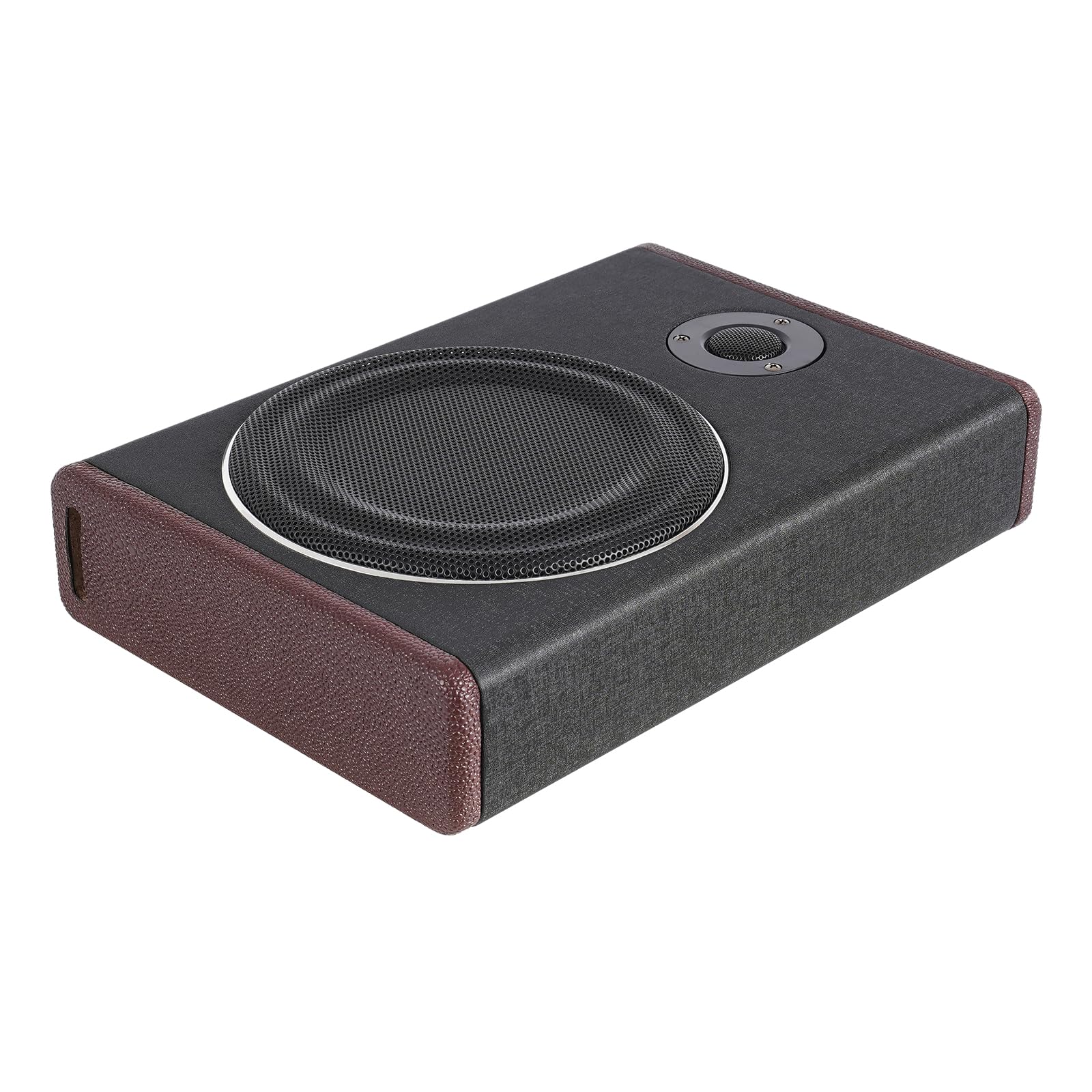 Subwoofer activo para coche, 600 W, 8 pulgadas, amplificador integrado, respuesta de frecuencia de 40 Hz a 200 Hz, carcasa de madera, para instalación bajo asiento y respaldo, color negro