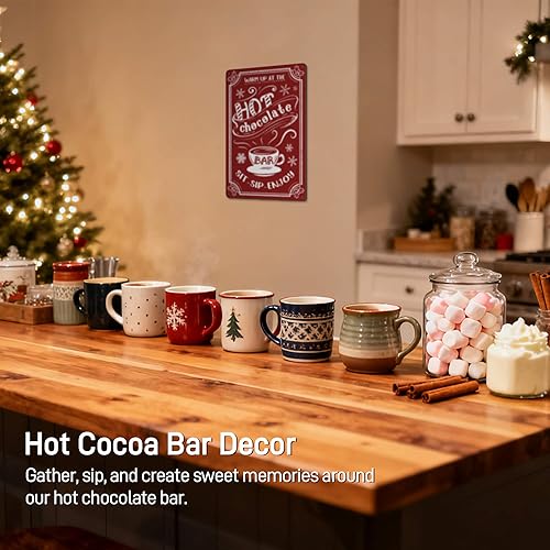 Miniatura 3 de Letrero de barra de chocolate caliente, letreros de Navidad de metal rojo para cocina, barra de cacao caliente, decoración de estación de café,