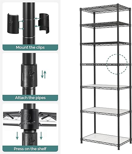 Miniatura 50 de SONGMICS Estantes de almacenamiento de 6 niveles, estantería de alambre, estantes de metal de cocina, estante de almacenamiento con estantes