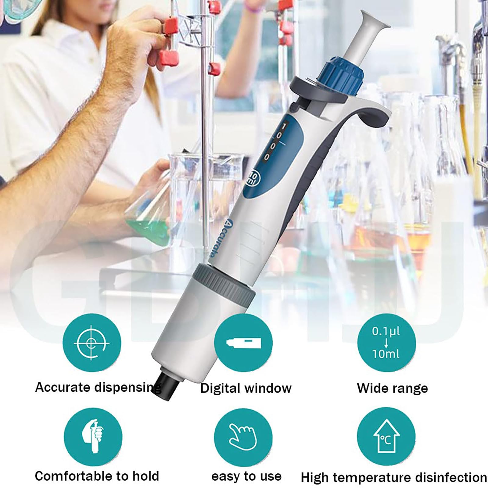 Micropipeta De Un Solo Canal, 0.1μl-10ml / Alta PrecisióN, Ajustable Digitalmente, Bloqueo De ProteccióN De Capacidad/Rango De Bloqueo, con Punta De Pipeta,1~10ml