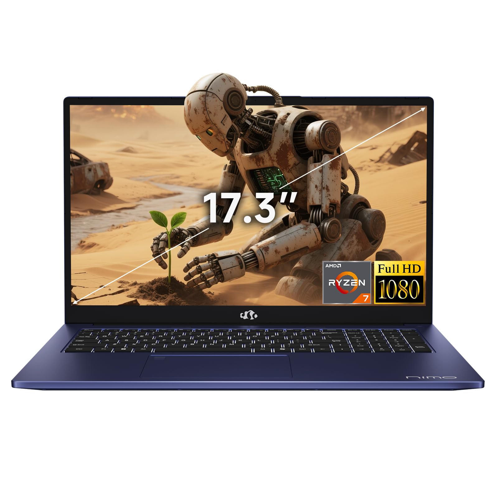 NIMO 17.3" Full HD Gaming Laptop, AMD Ryzen 7 7735HS (8C/16T) 16GB DDR5 RAM 1TB SSD, Radeon 680M Graphics, 100W PD Charging, Wi-Fi 6E, Bluetooth 5.2,